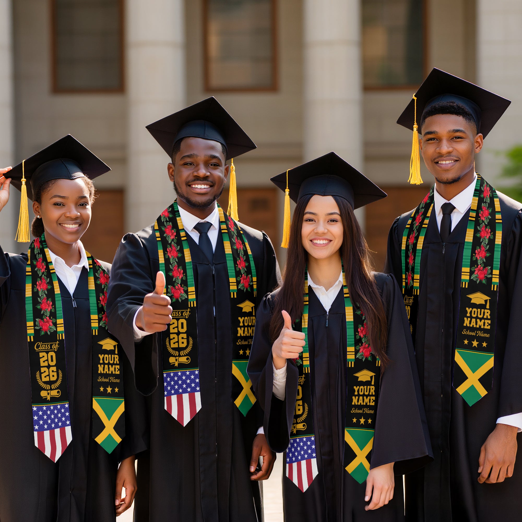 Jamaica Graduation Stole 2026, Jamaican Flag Sash, Add Your Personal Detail
