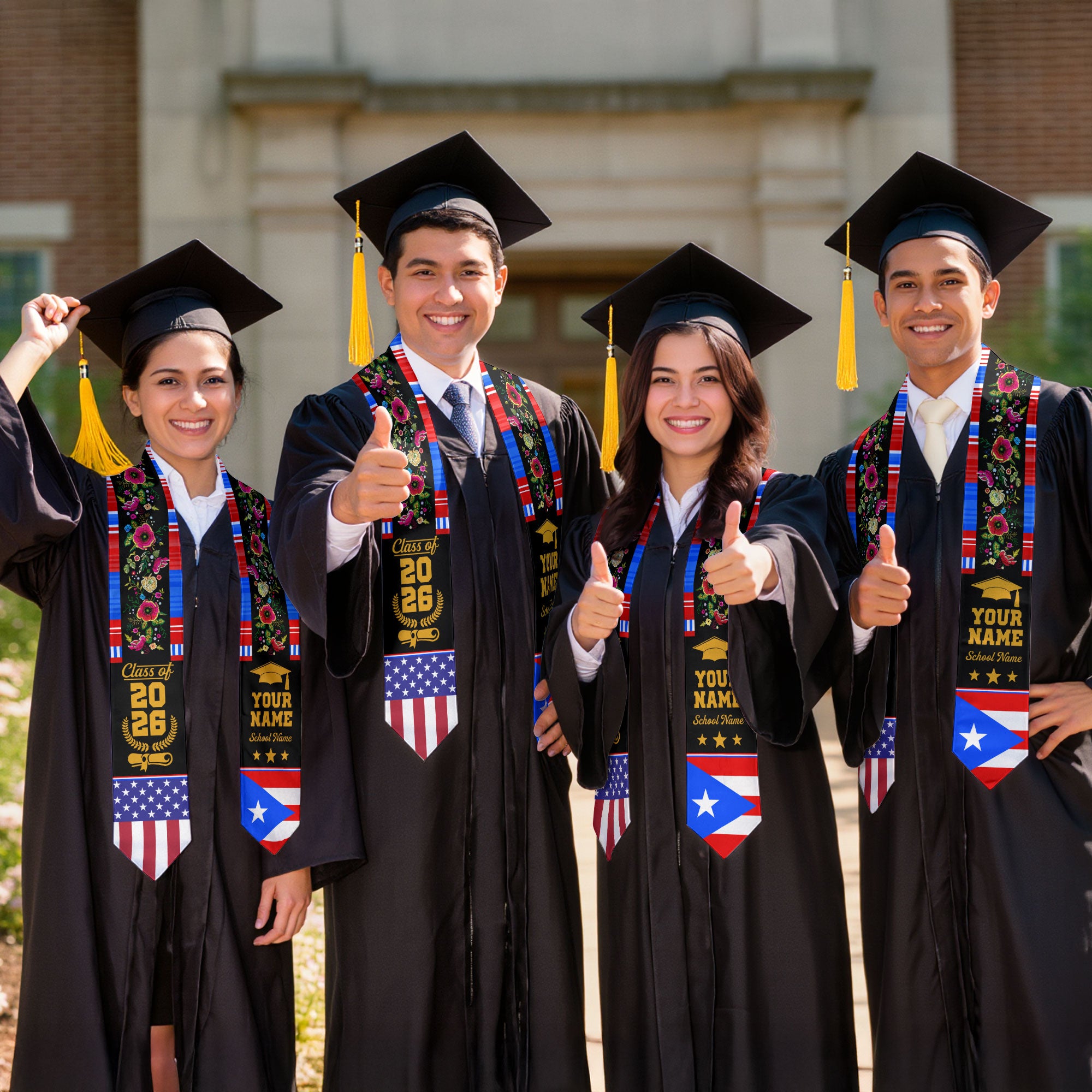 Puerto Rico Graduation Sash 2026, Puerto Rican Flag Stole, Personal Detail Option