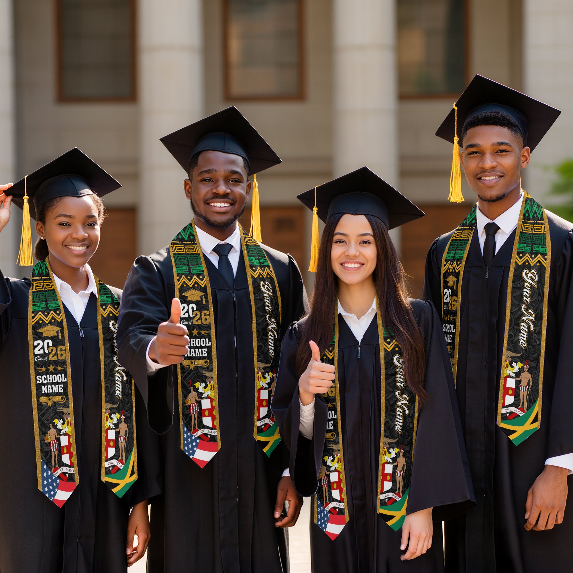 Jamaica Flag Sash 2026, Jamaican Graduation Stole, Add Custom Detail Option