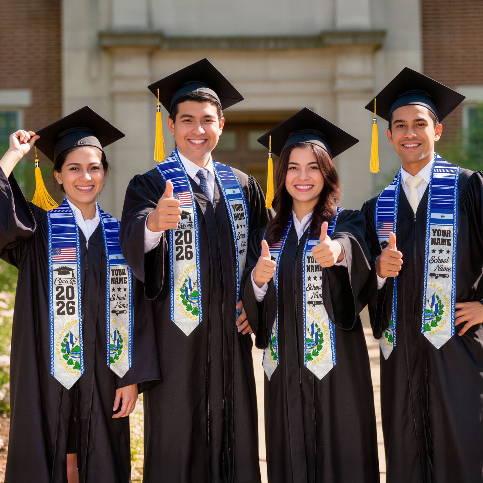 2026 El Salvador Graduation Stole, El Salvador Flag Sash, Personal Detail Option