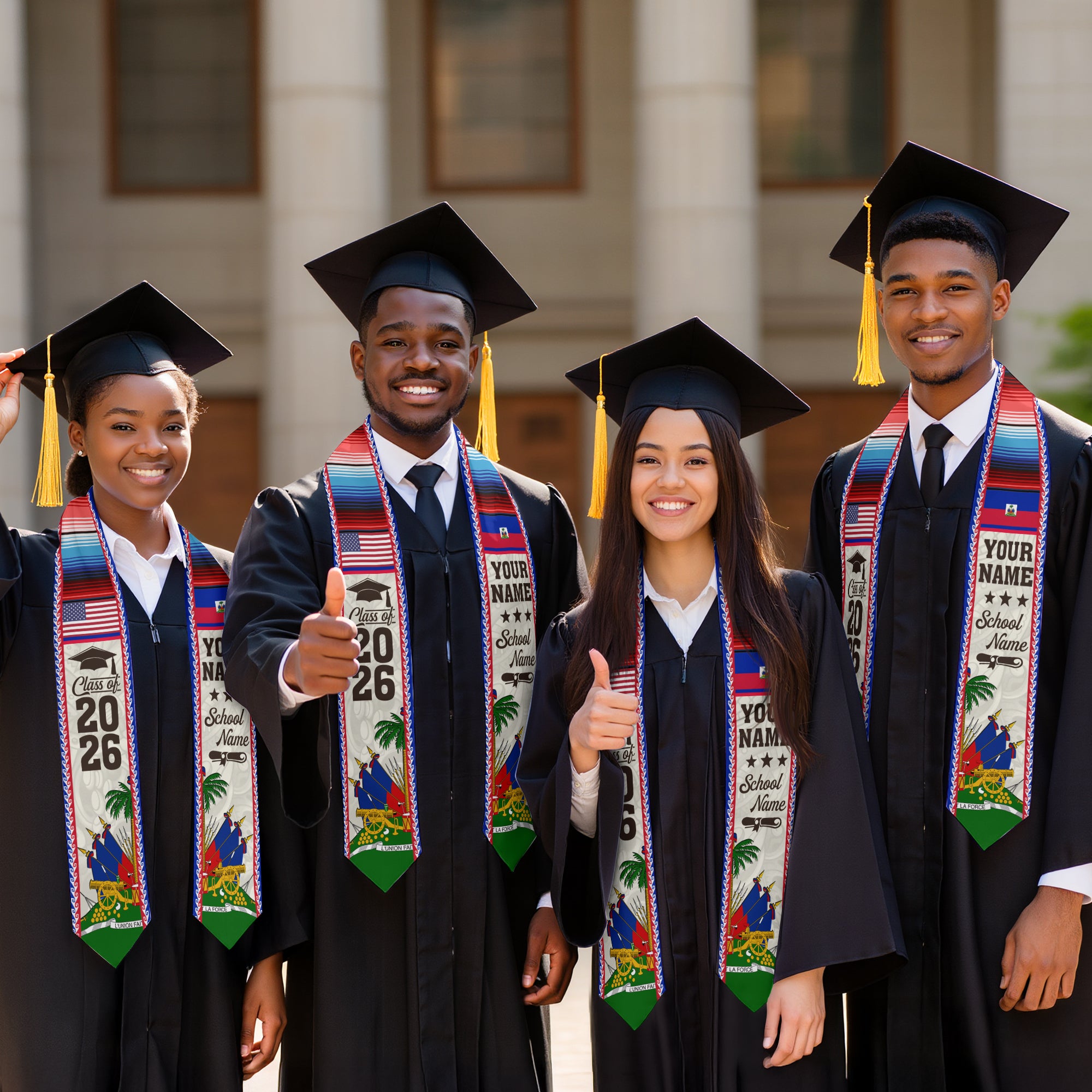 2026 Haiti Graduation Sash, Haitian Flag Stole, Personalized Detail Option