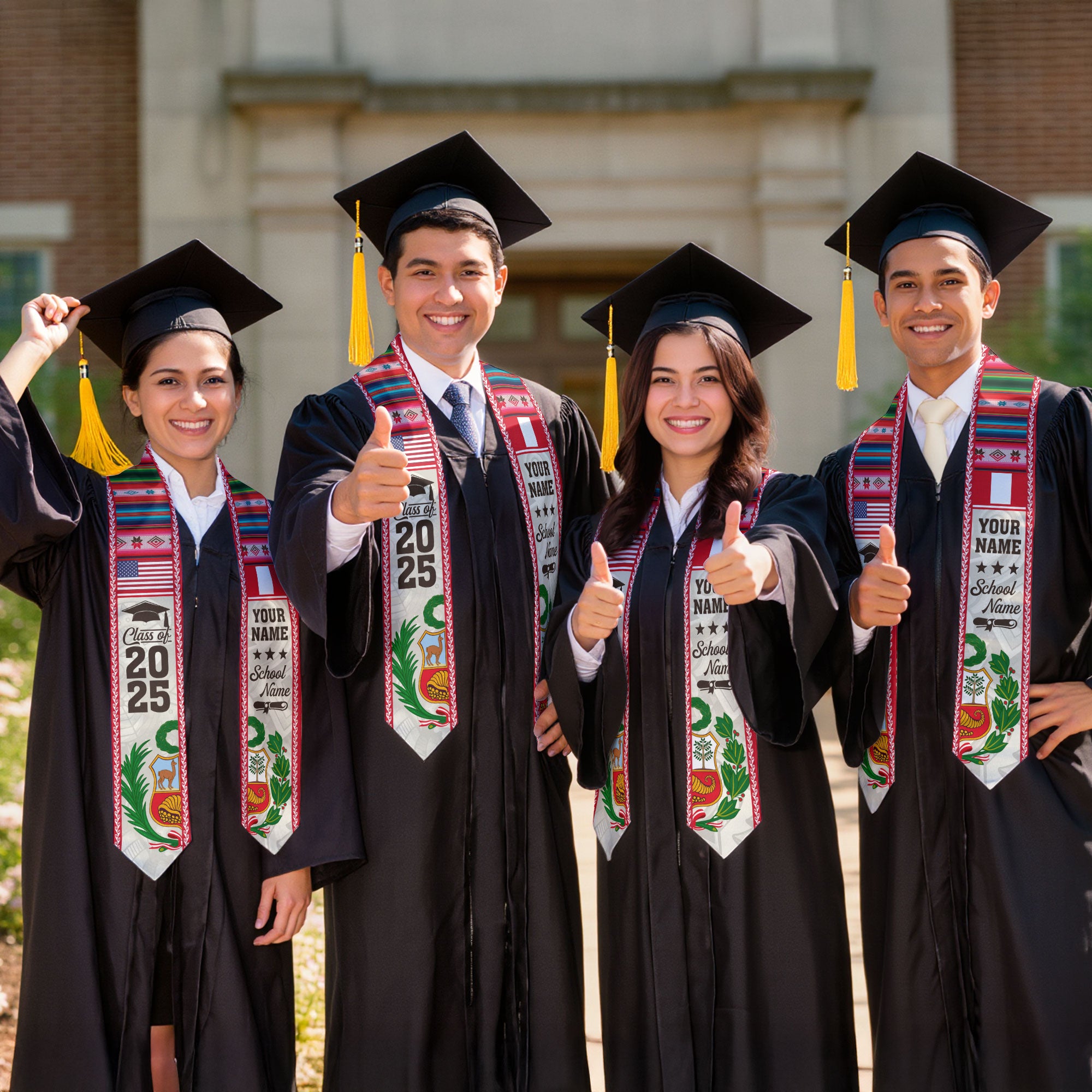 Customized Peru American Graduation Stole, Peru Flag Graduation Sash, Class of 2026