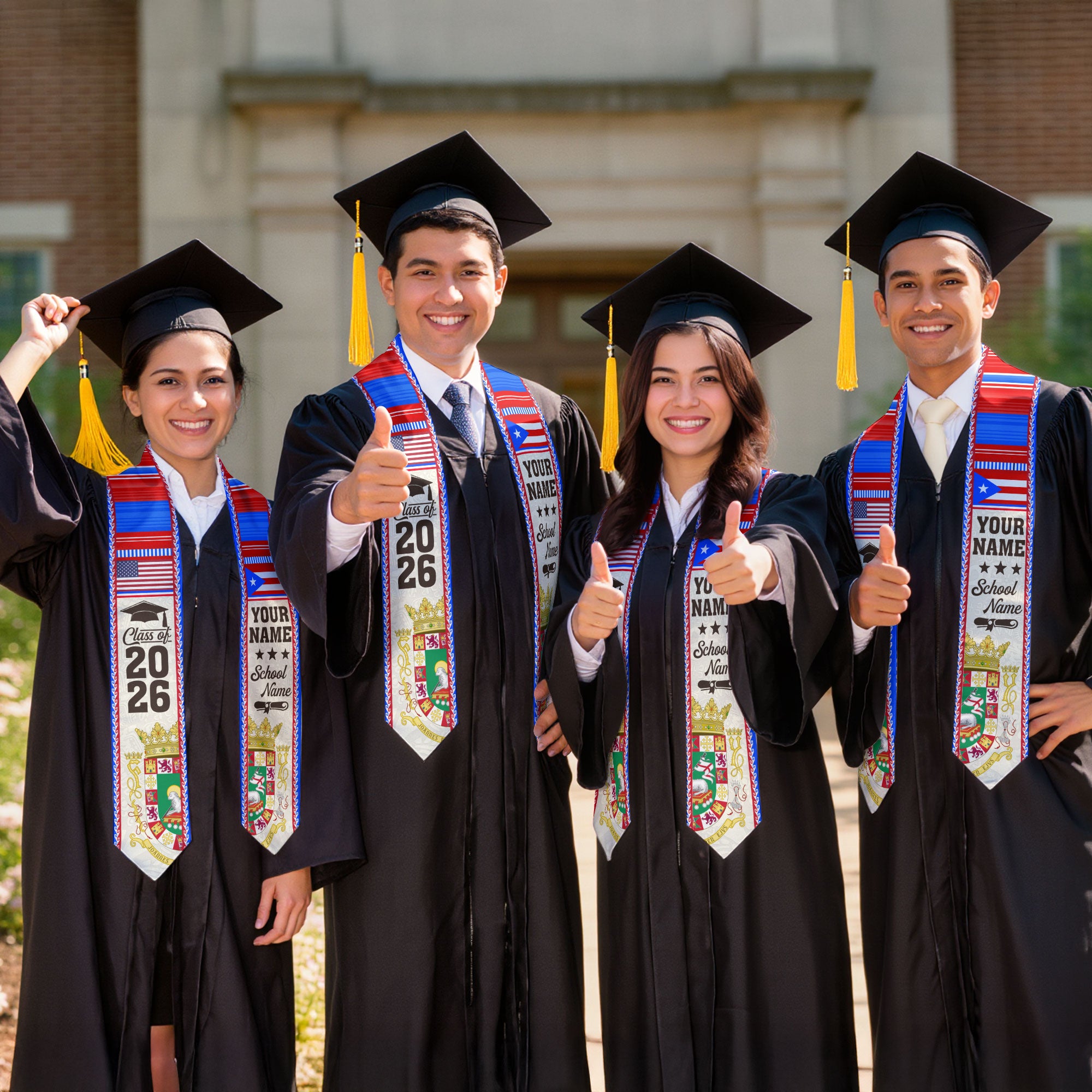 2026 Puerto Rico Flag Sash, Graduation Stole, Personal Detail Option for Grads
