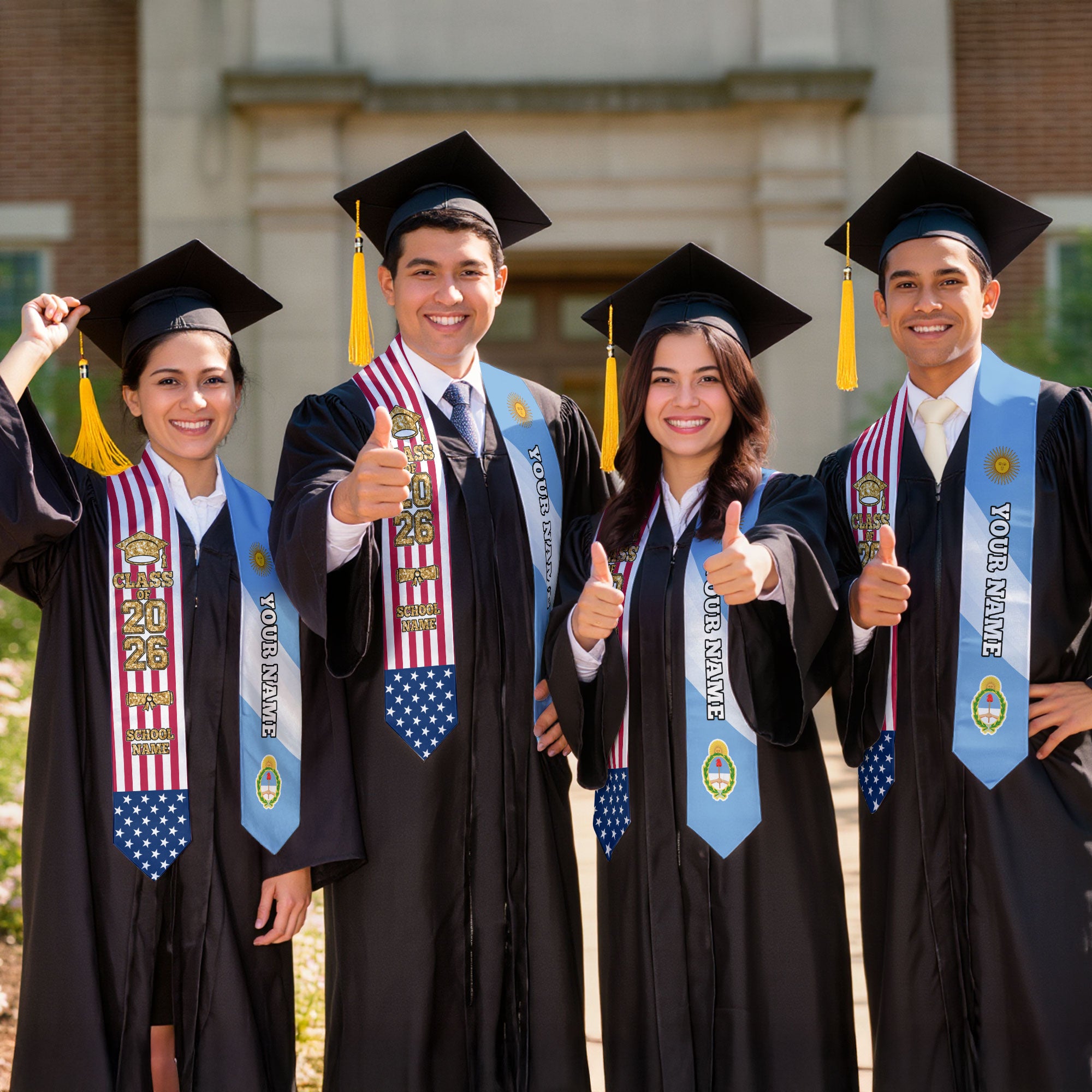 Customized Argentina Graduation Stole with National Flag Accent, Graduation Sash 2026, Class of 2026