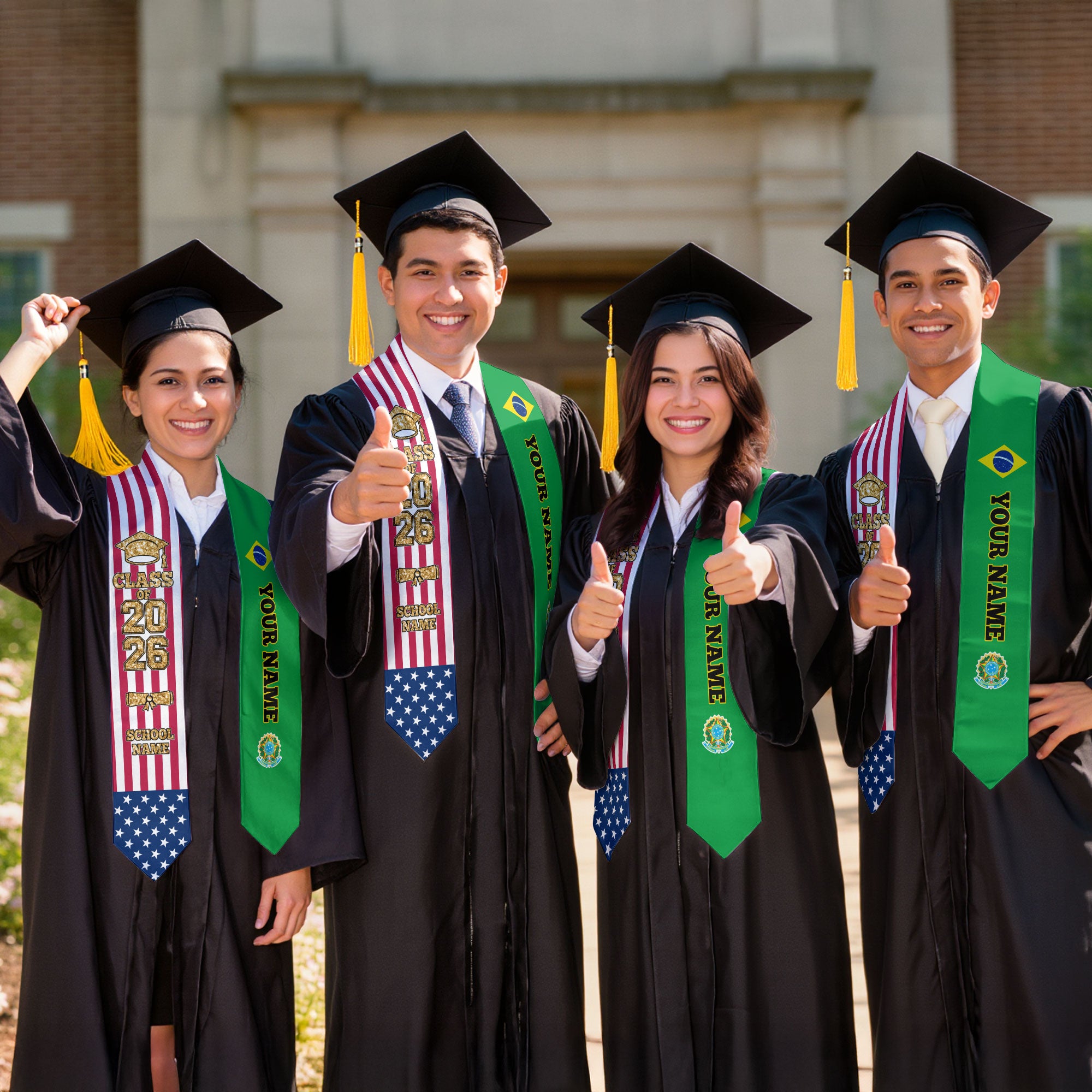 Customized Brazil Graduation Stole Featuring Brazilian Flag Colors, Graduation Sash 2026, Class of 2026