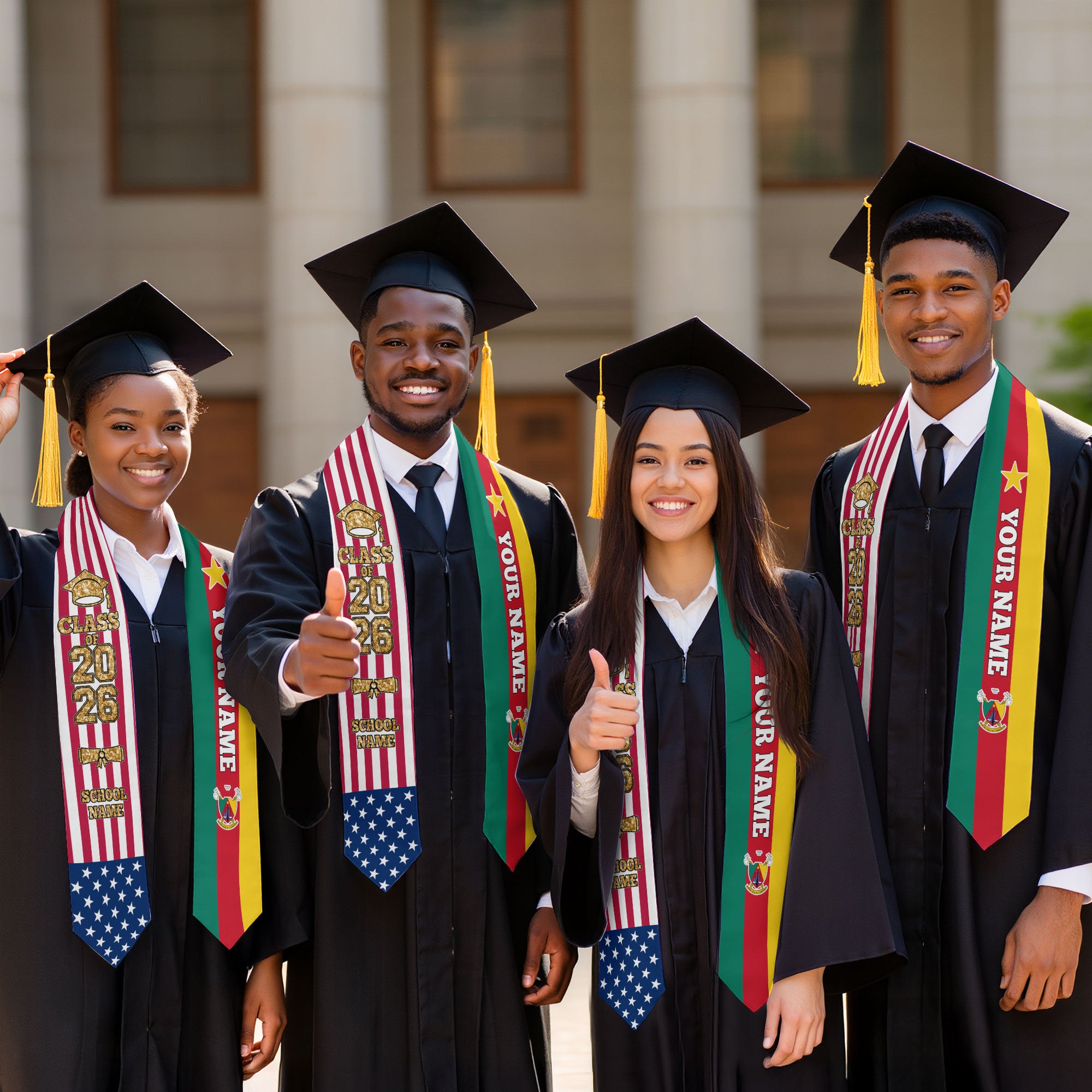 Customized Cameroon Graduation Stole with National Flag Feature, Graduation Sash 2026, Class of 2026