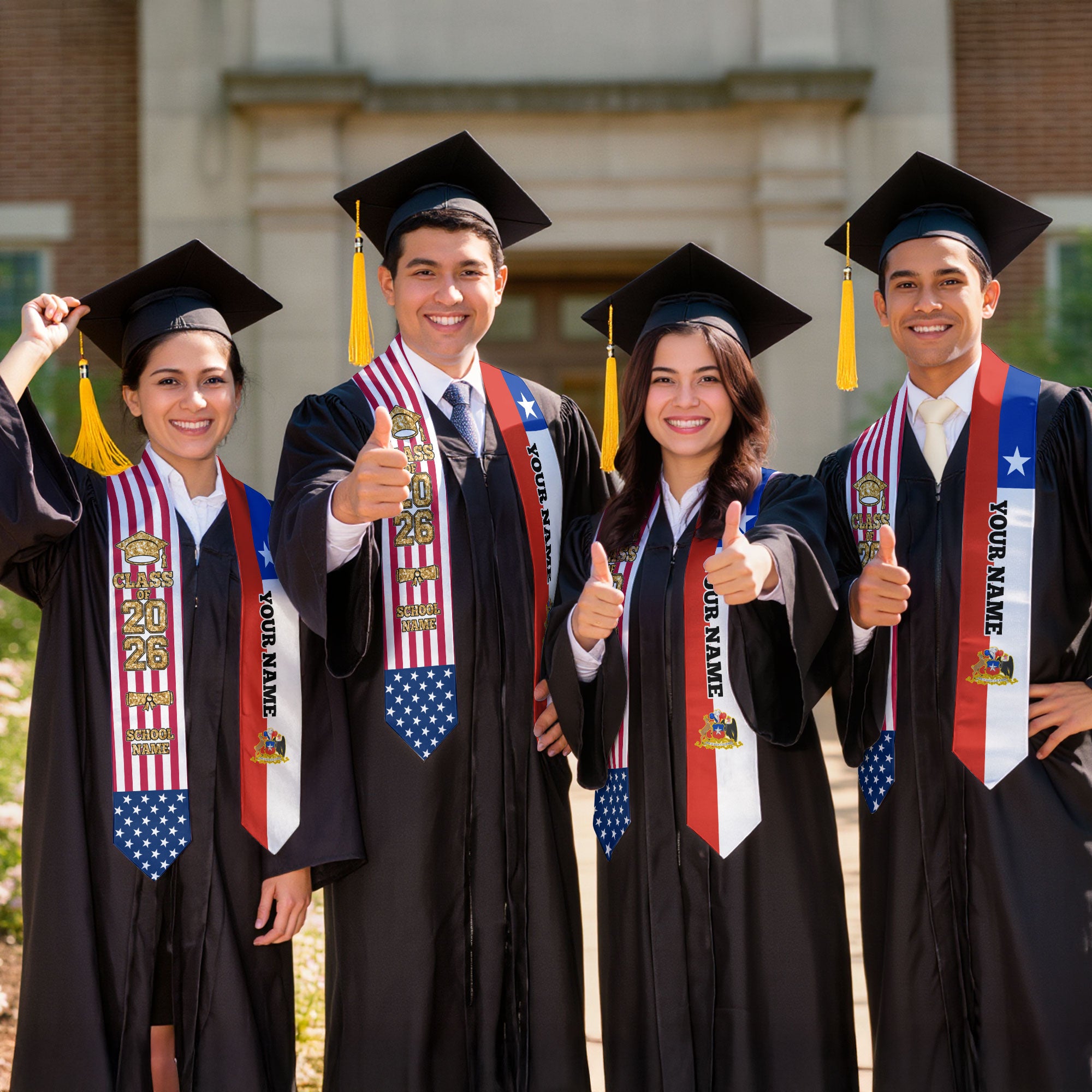 Customized Chile Graduation Stole Featuring Chilean Flag Design, Graduation Sash 2026, Class of 2026