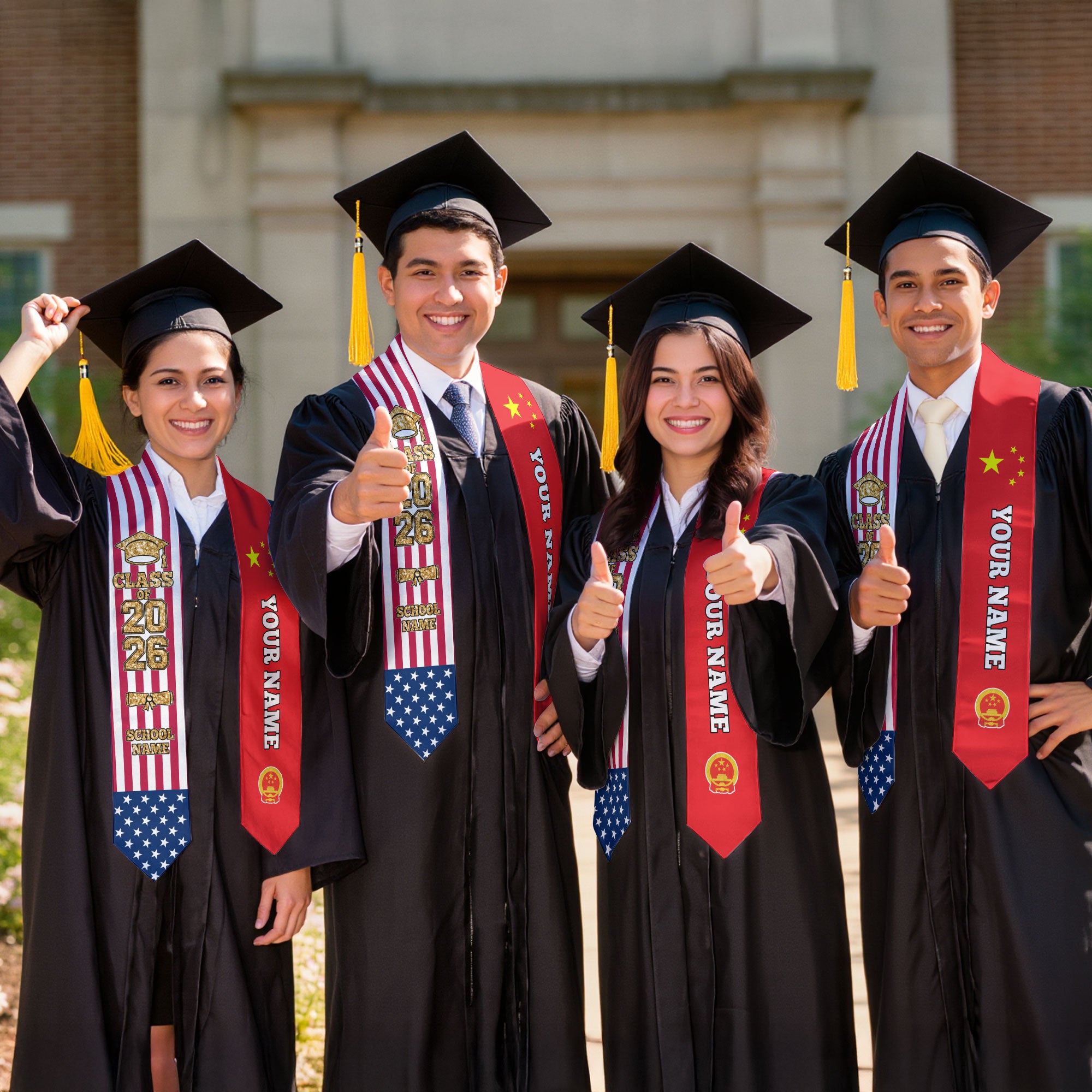 Customized China Graduation Stole with National Flag Detail, Graduation Sash 2026, Class of 2026