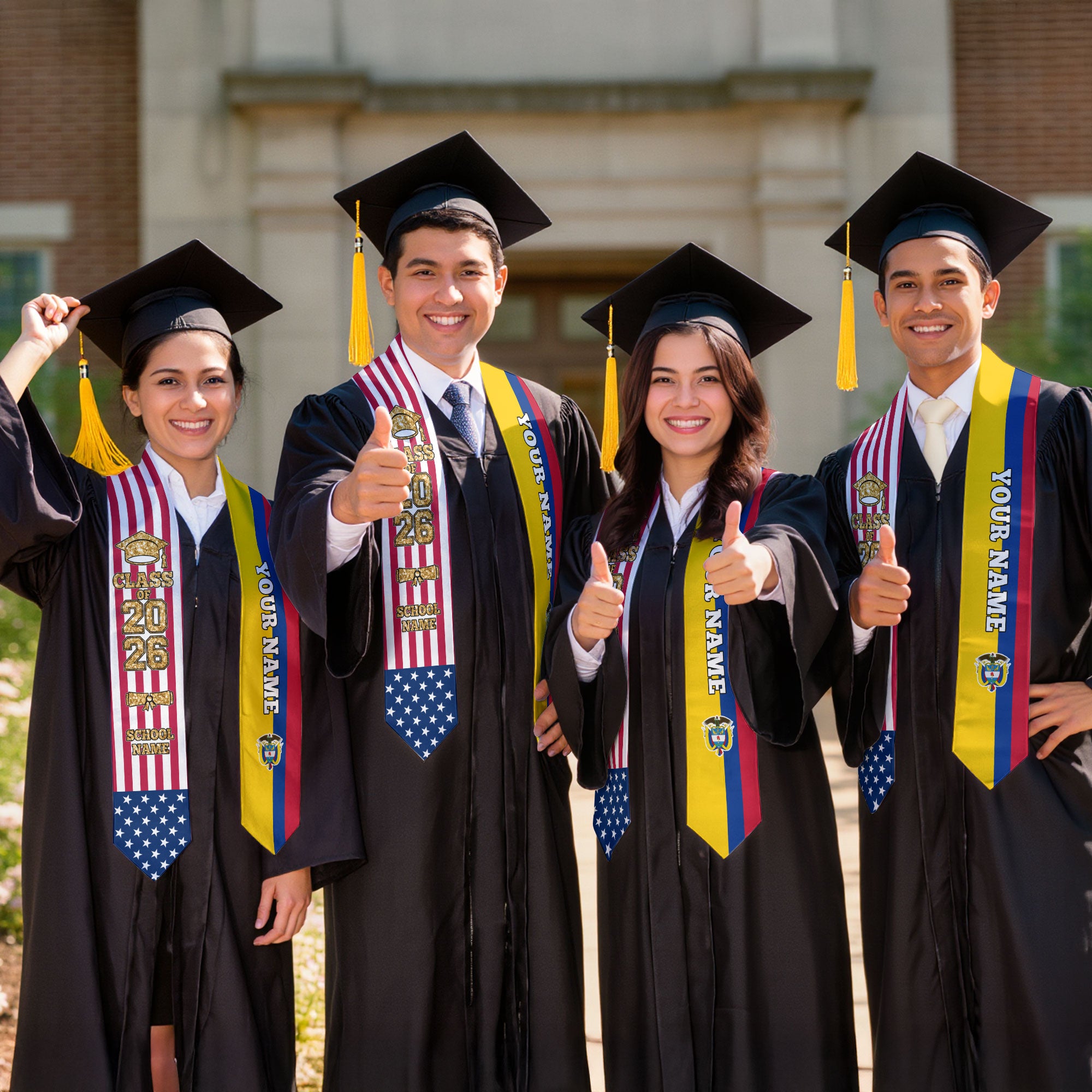 Customized Colombia Graduation Stole Featuring Colombian Flag Accent, Graduation Sash 2026, Class of 2026