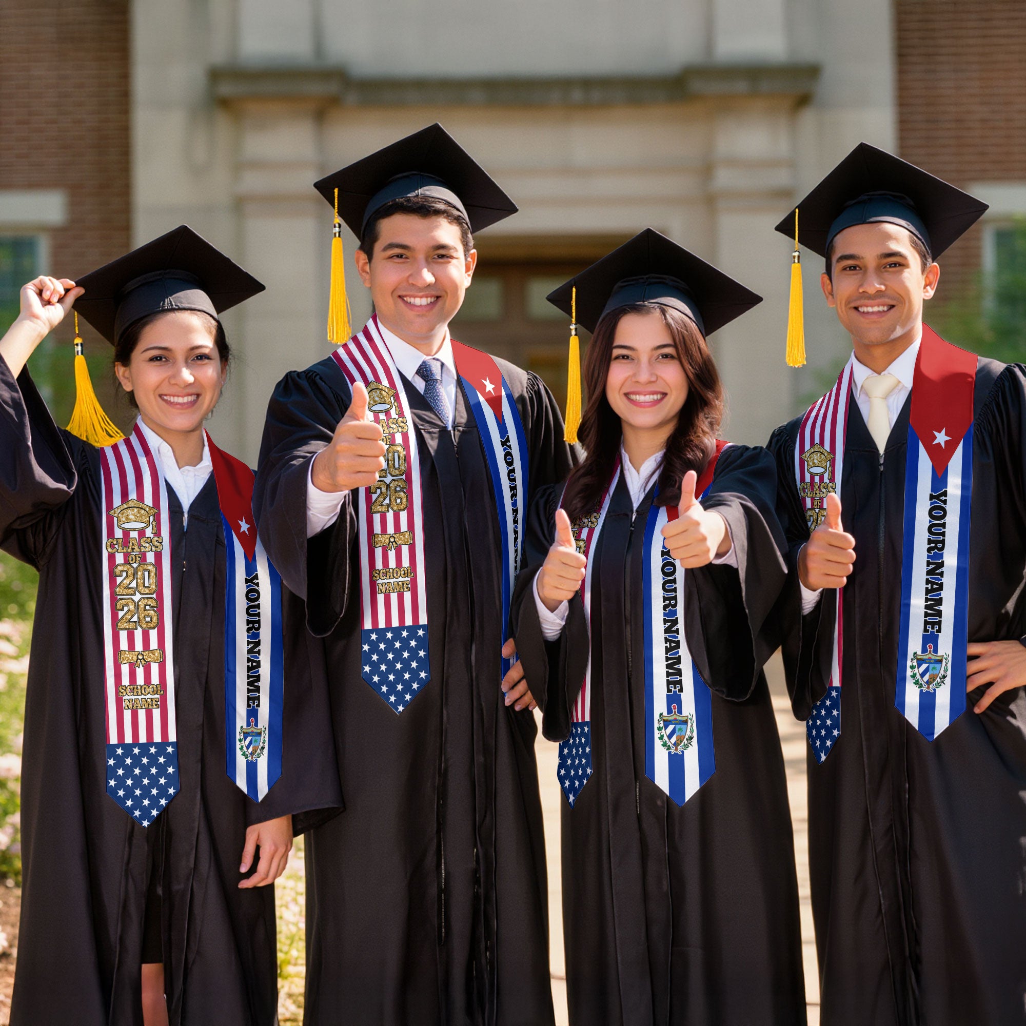 Customized Cuba Graduation Stole with Cuban Flag Highlight, Graduation Sash 2026, Class of 2026