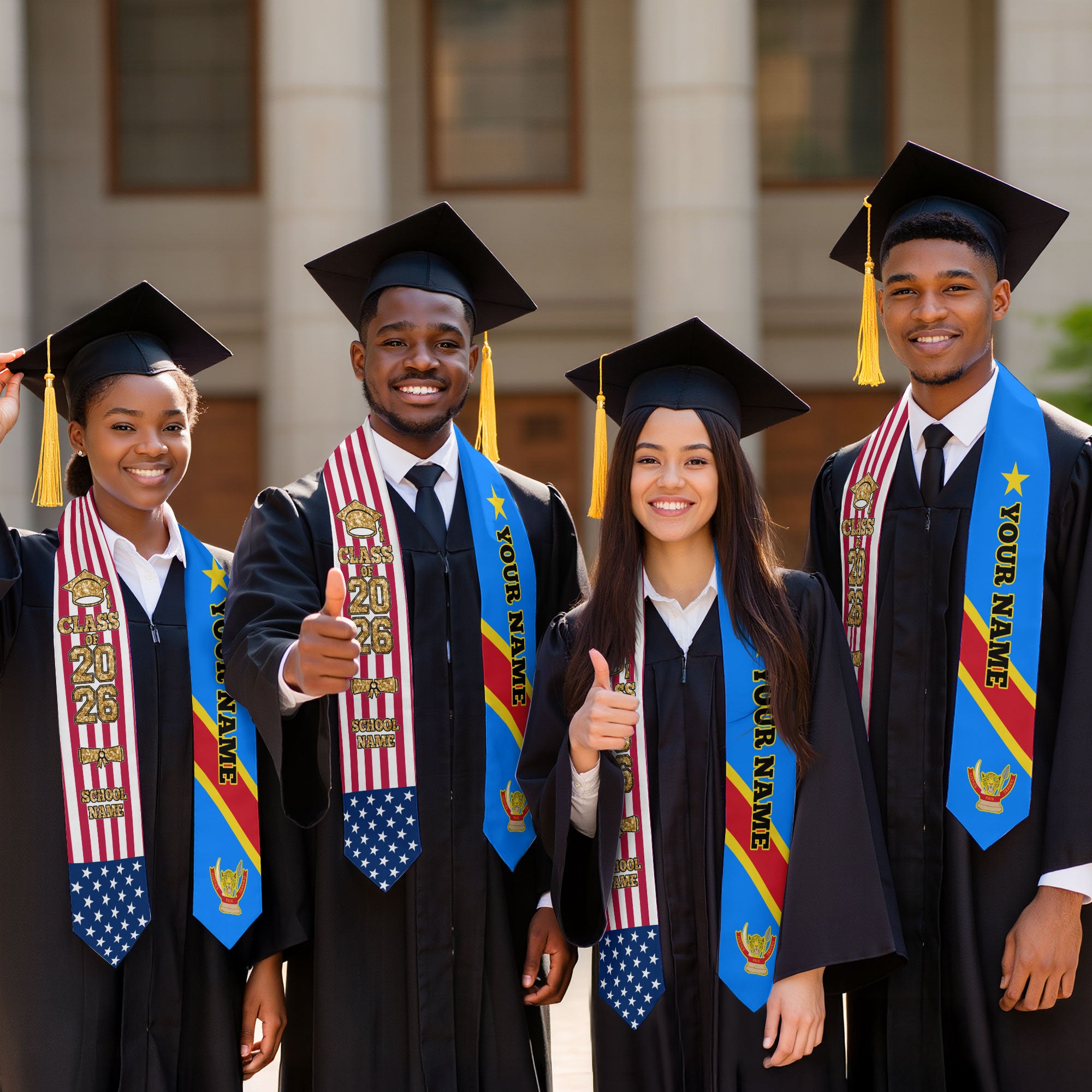 Customized DR Congo Graduation Stole Featuring National Flag Colors, Graduation Sash 2026, Class of 2026
