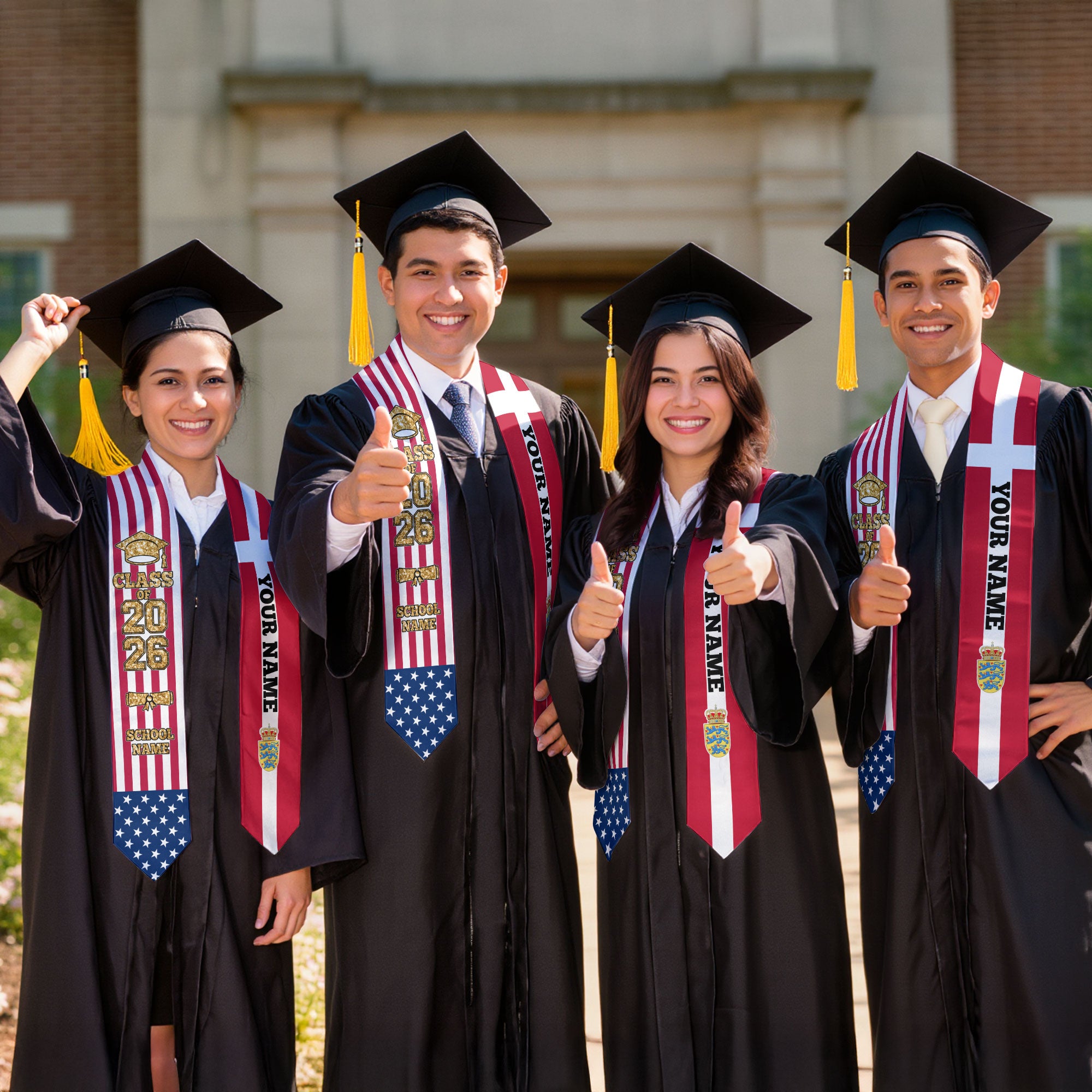 Customized Denmark Graduation Stole Featuring Danish Flag Design, Graduation Sash 2026, Class of 2026