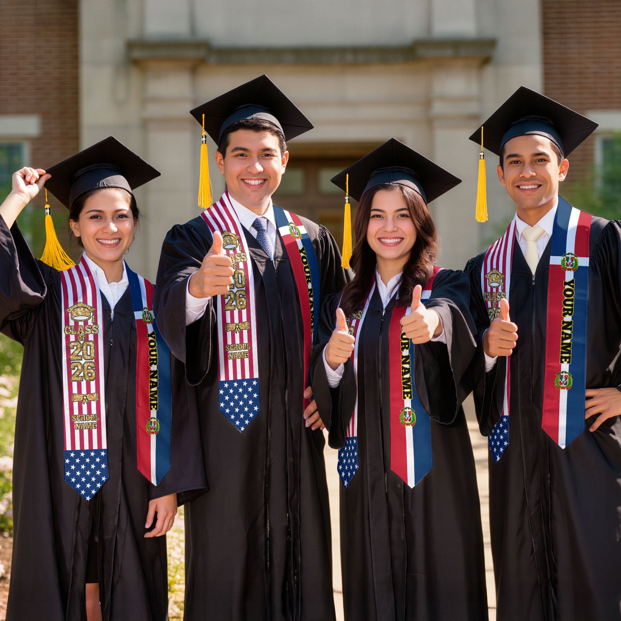 Customized Dominican Republic Graduation Stole with National Flag Accent, Graduation Sash 2026