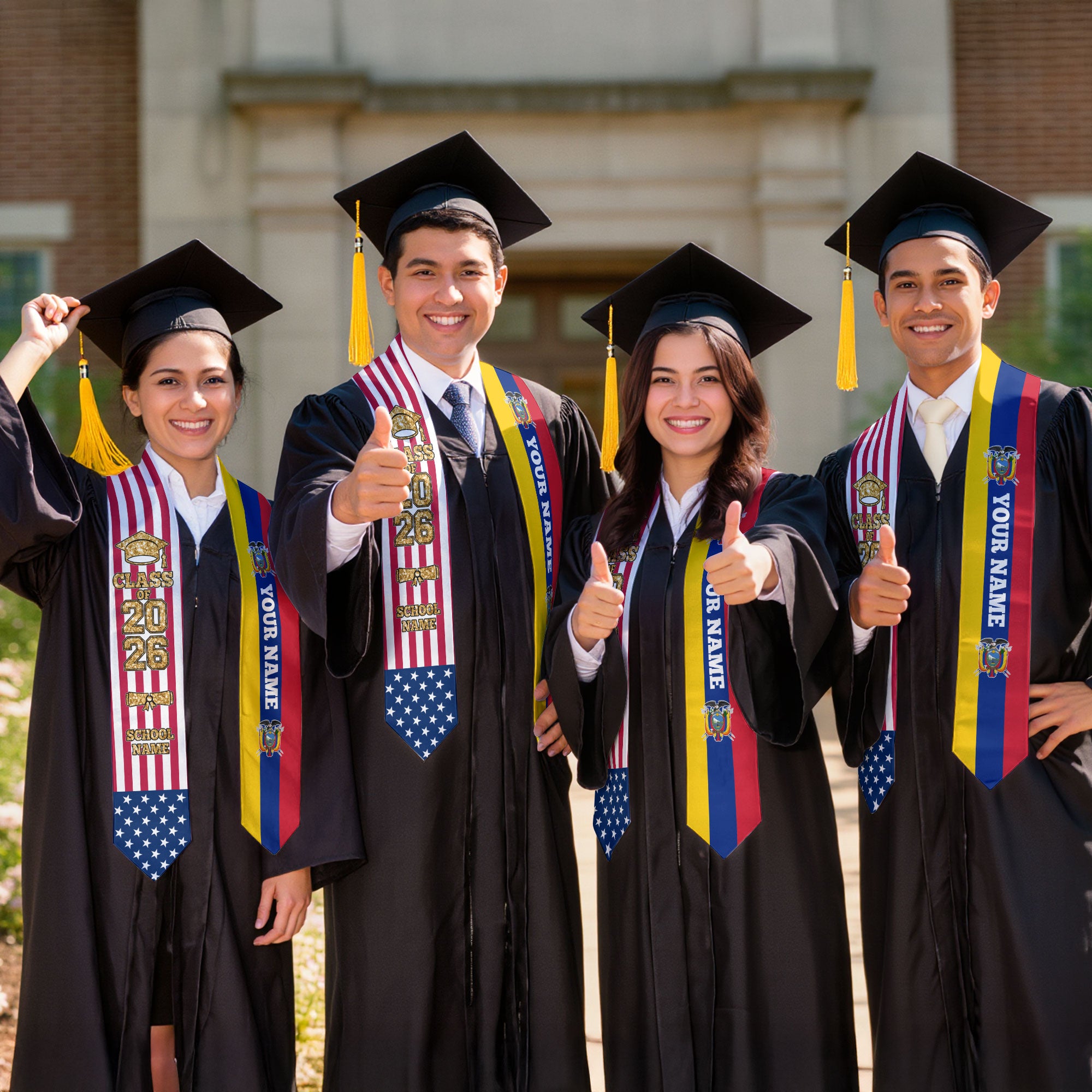 Customized Ecuador Graduation Stole with Ecuadorian Flag Detail, Graduation Sash 2026, Class of 2026