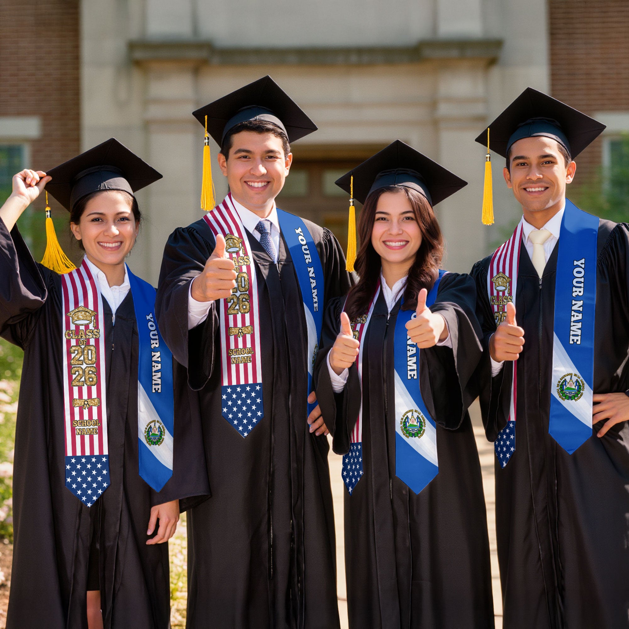 Customized El Salvador Graduation Stole Featuring Salvadoran Flag Accent, Graduation Sash 2026