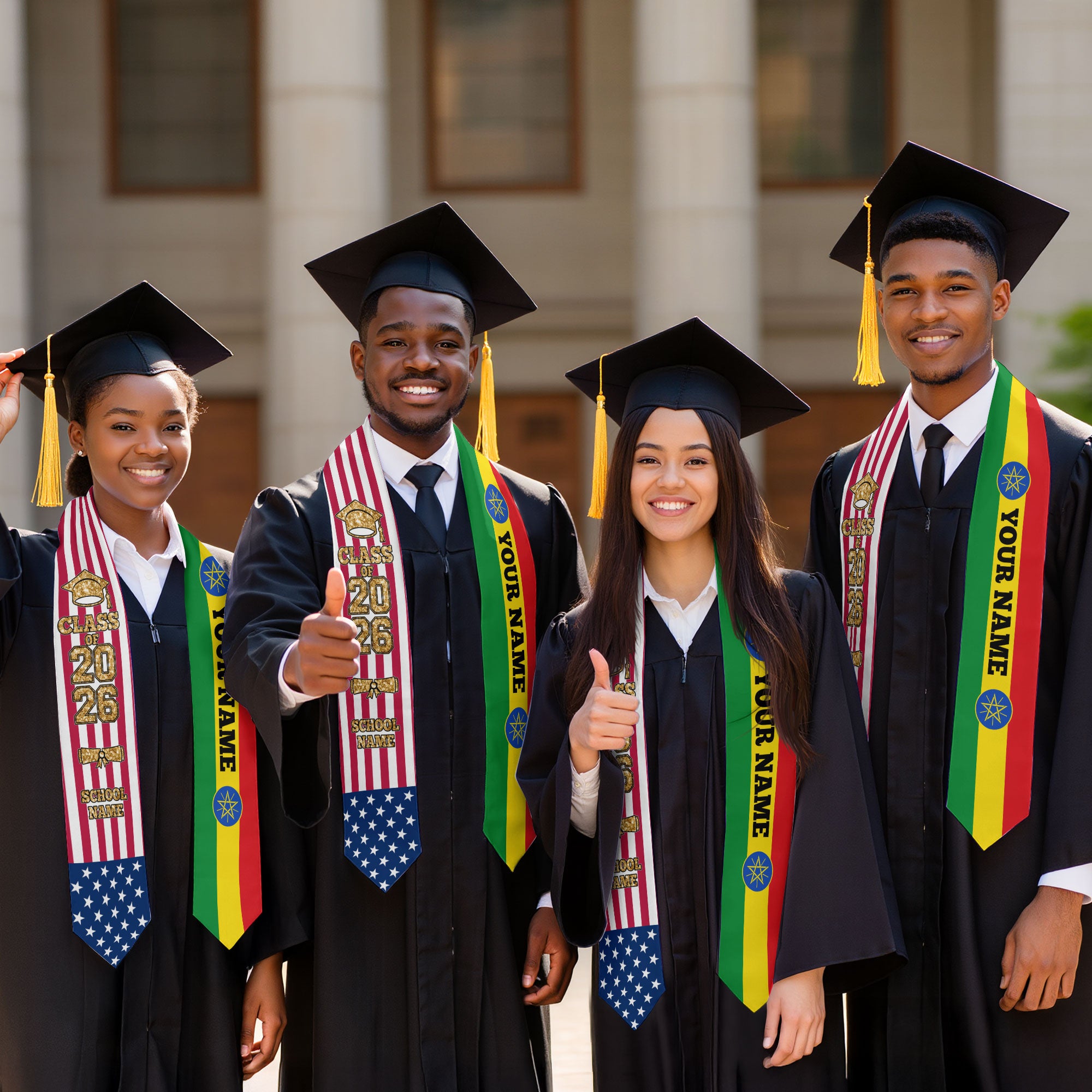 Customized Ethiopia Graduation Stole with Ethiopian Flag Feature, Graduation Sash 2026, Class of 2026
