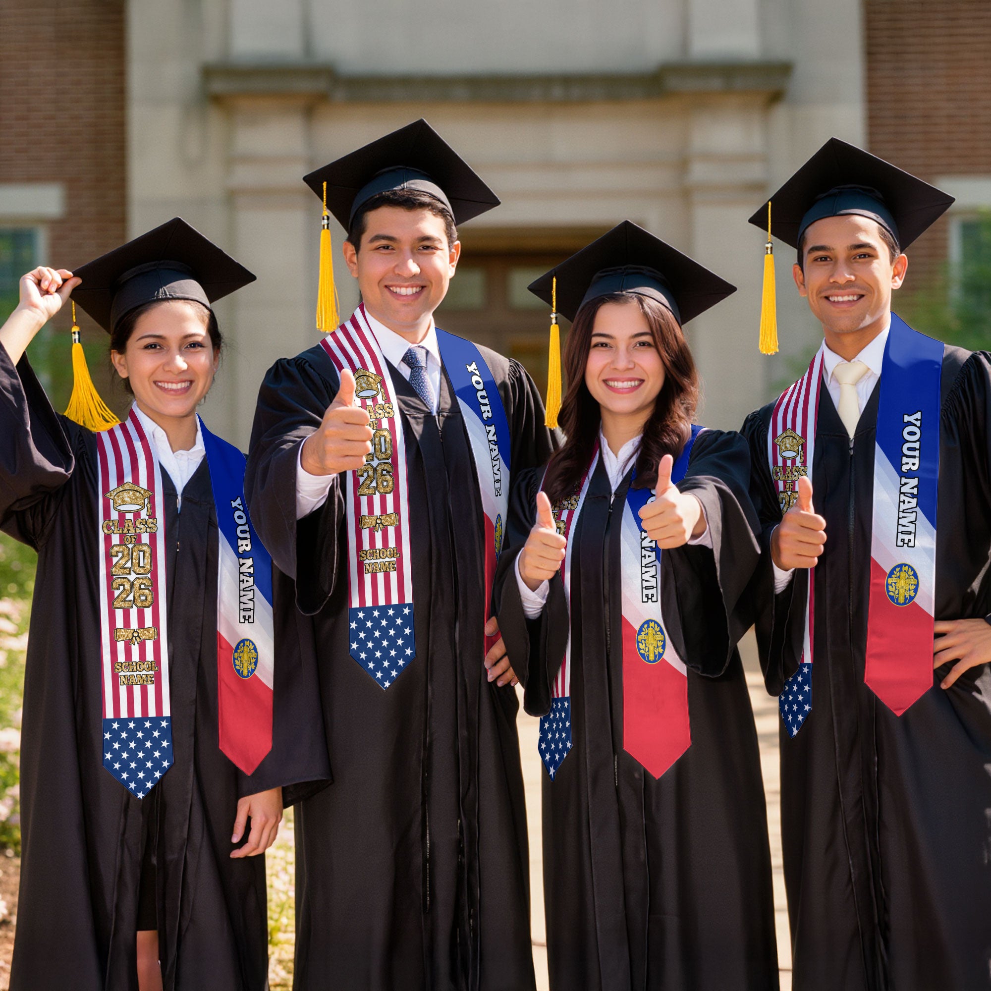Customized France Graduation Stole Featuring French Flag Colors, Graduation Sash 2026, Class of 2026