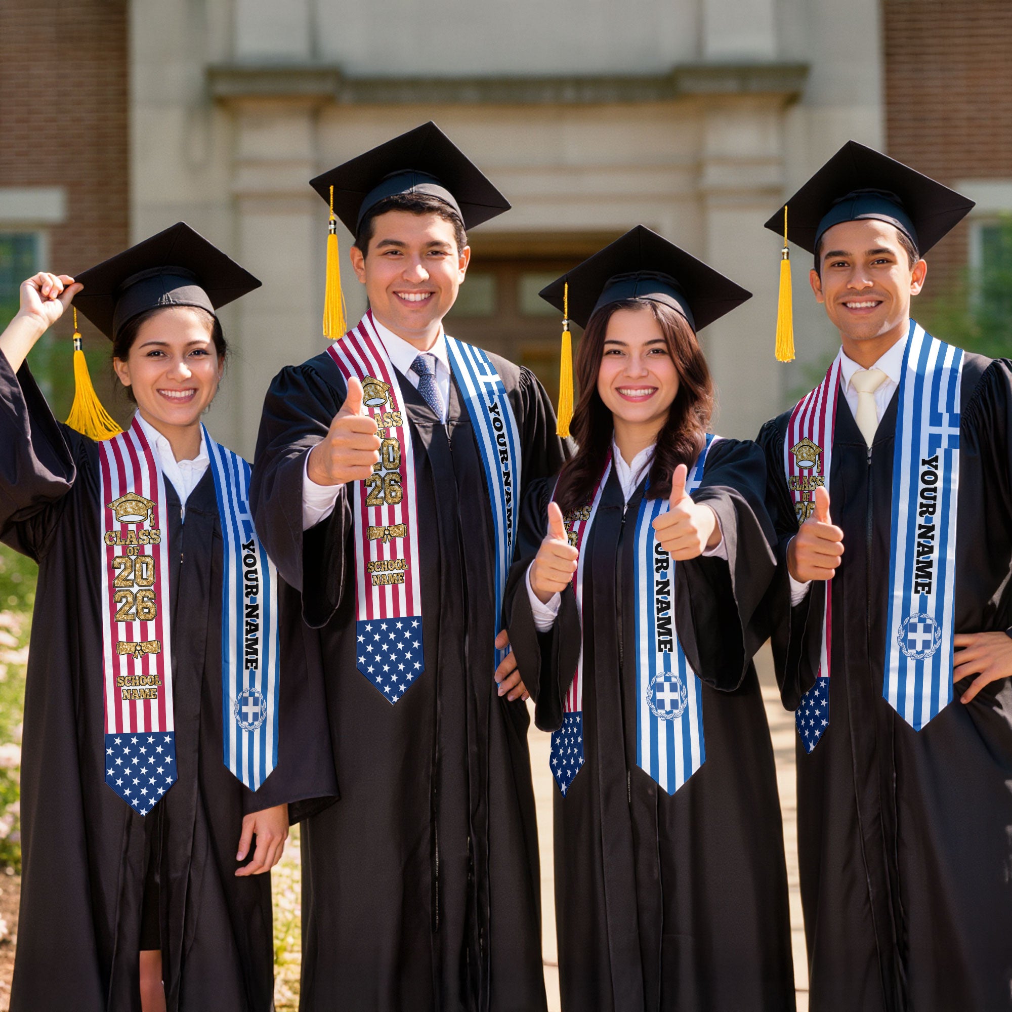 Customized Greece Graduation Stole Featuring Greek Flag Design, Graduation Sash 2026, Class of 2026