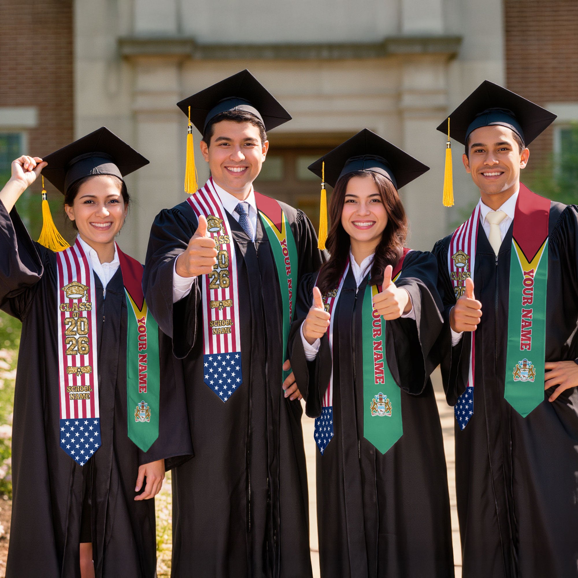 Customized Guyana Graduation Stole Featuring National Flag Accent, Graduation Sash 2026, Class of 2026