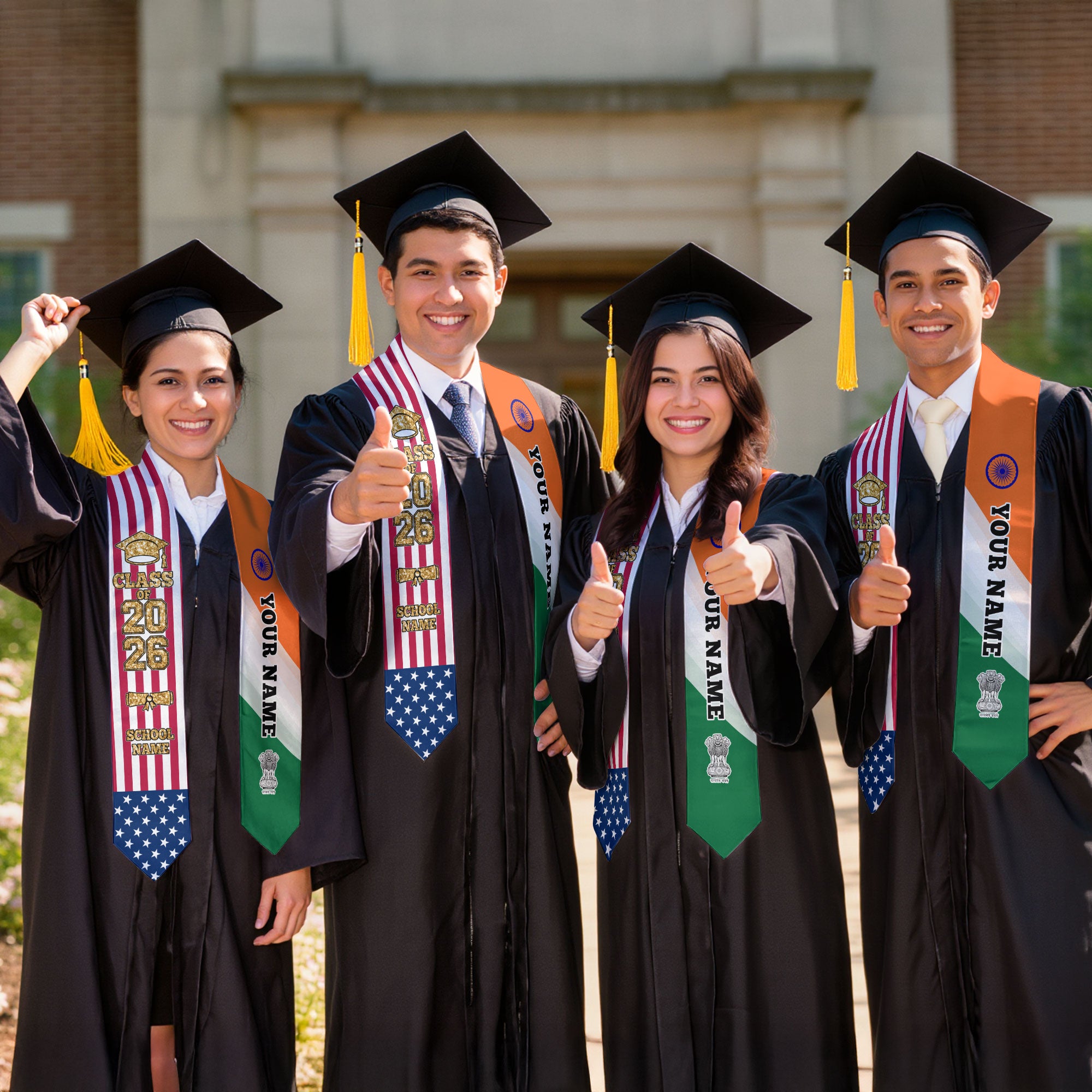 Customized India Graduation Stole Featuring Indian Flag Colors, Graduation Sash 2026, Class of 2026