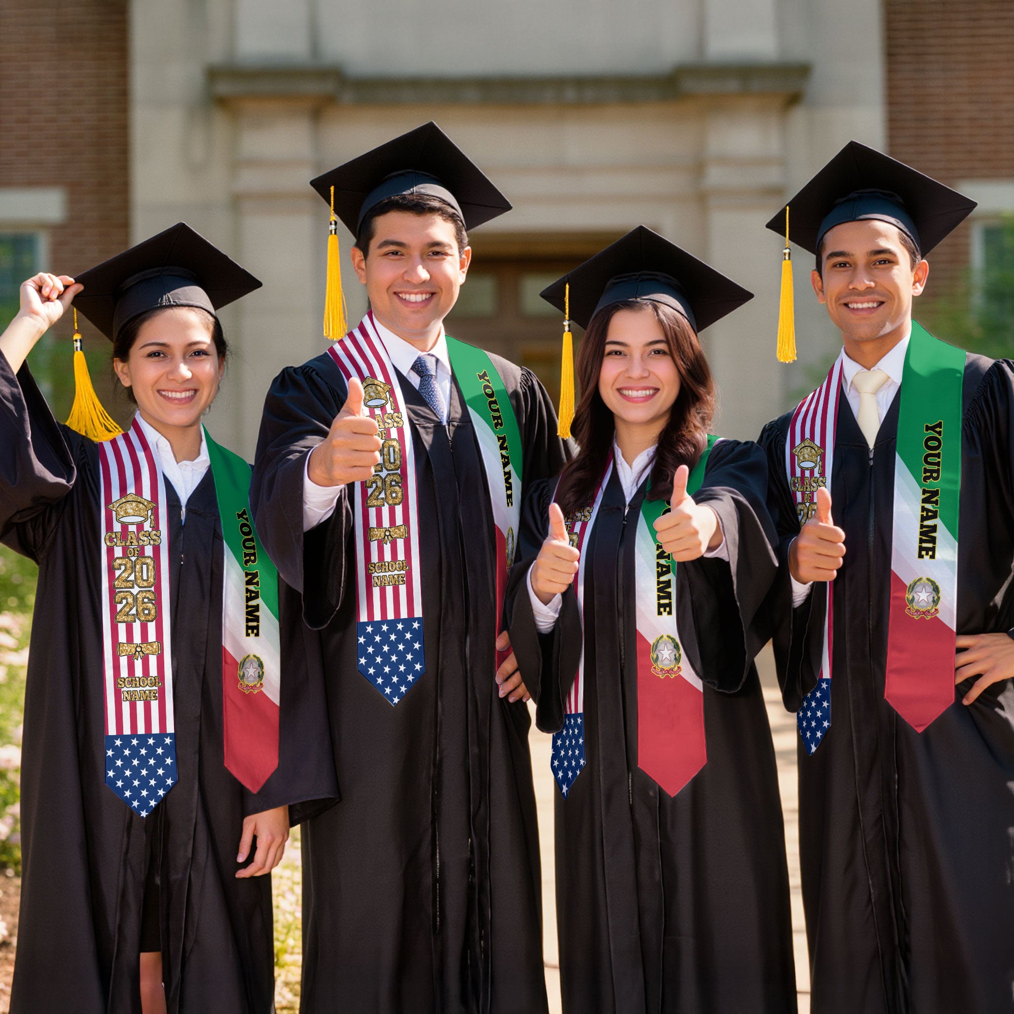 Customized Italy Graduation Stole Featuring Italian Flag Accent, Graduation Sash 2026, Class of 2026