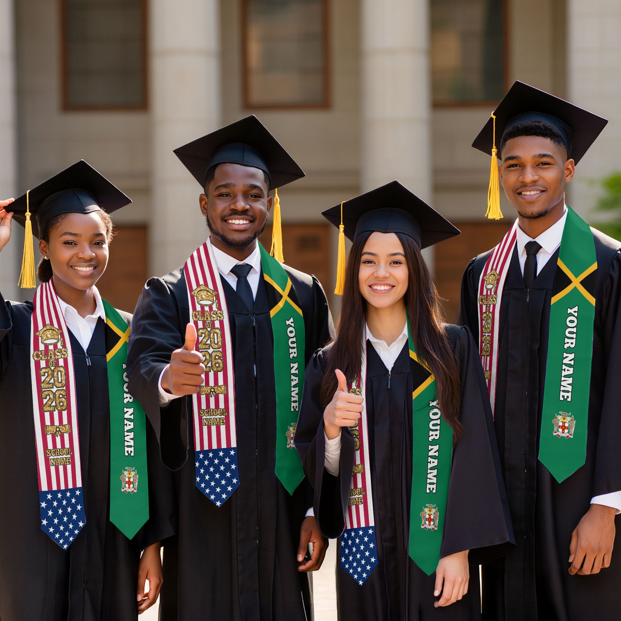 Customized Jamaica Graduation Stole with Jamaican Flag Highlight, Graduation Sash 2026