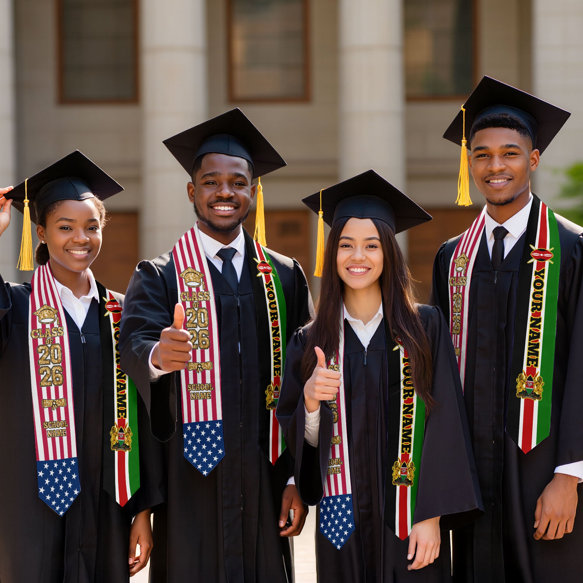 Customized Kenya Graduation Stole Featuring Kenyan Flag Design, Graduation Sash 2026, Class of 2026
