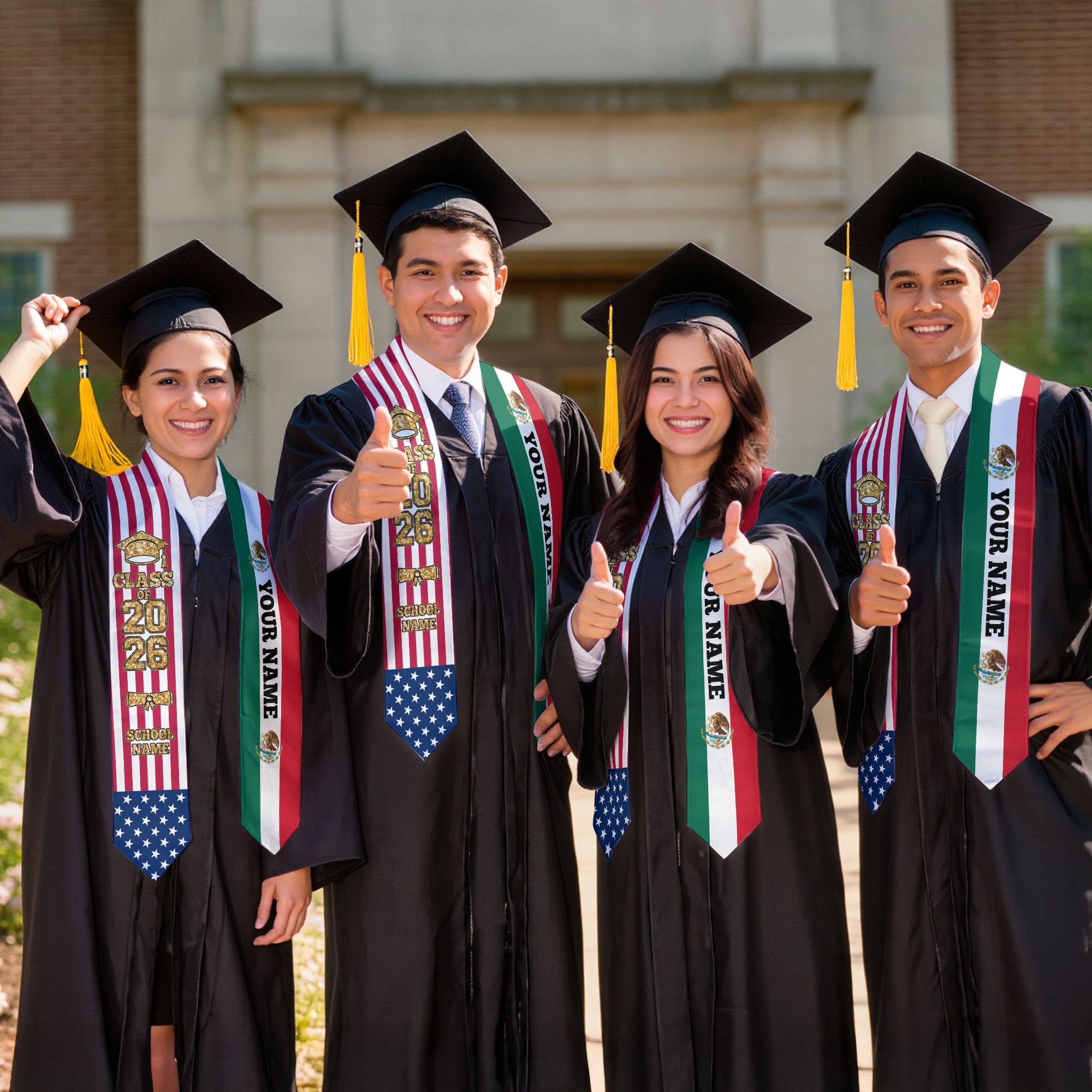 Customized Mexico Graduation Stole with Mexican Flag Accent, Graduation Sash 2026, Class of 2026