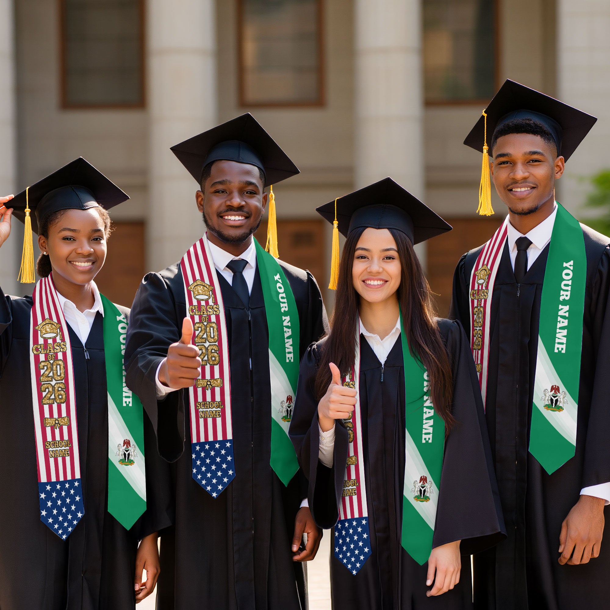 Customized Nigeria Graduation Stole with Nigerian Flag Highlight, Graduation Sash 2026, Class of 2026
