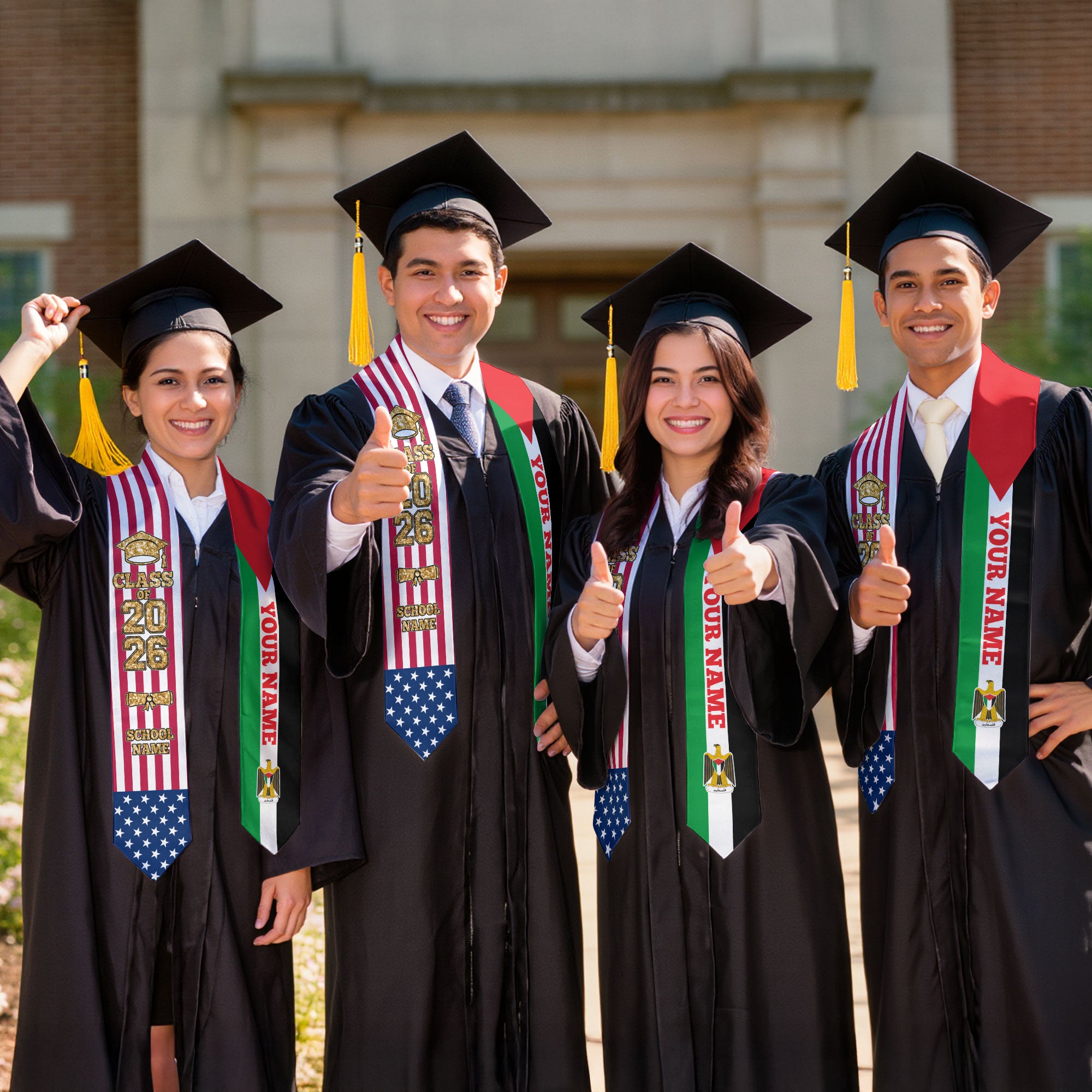 Customized Palestine Graduation Stole Featuring National Flag Colors, Graduation Sash 2026, Class of 2026