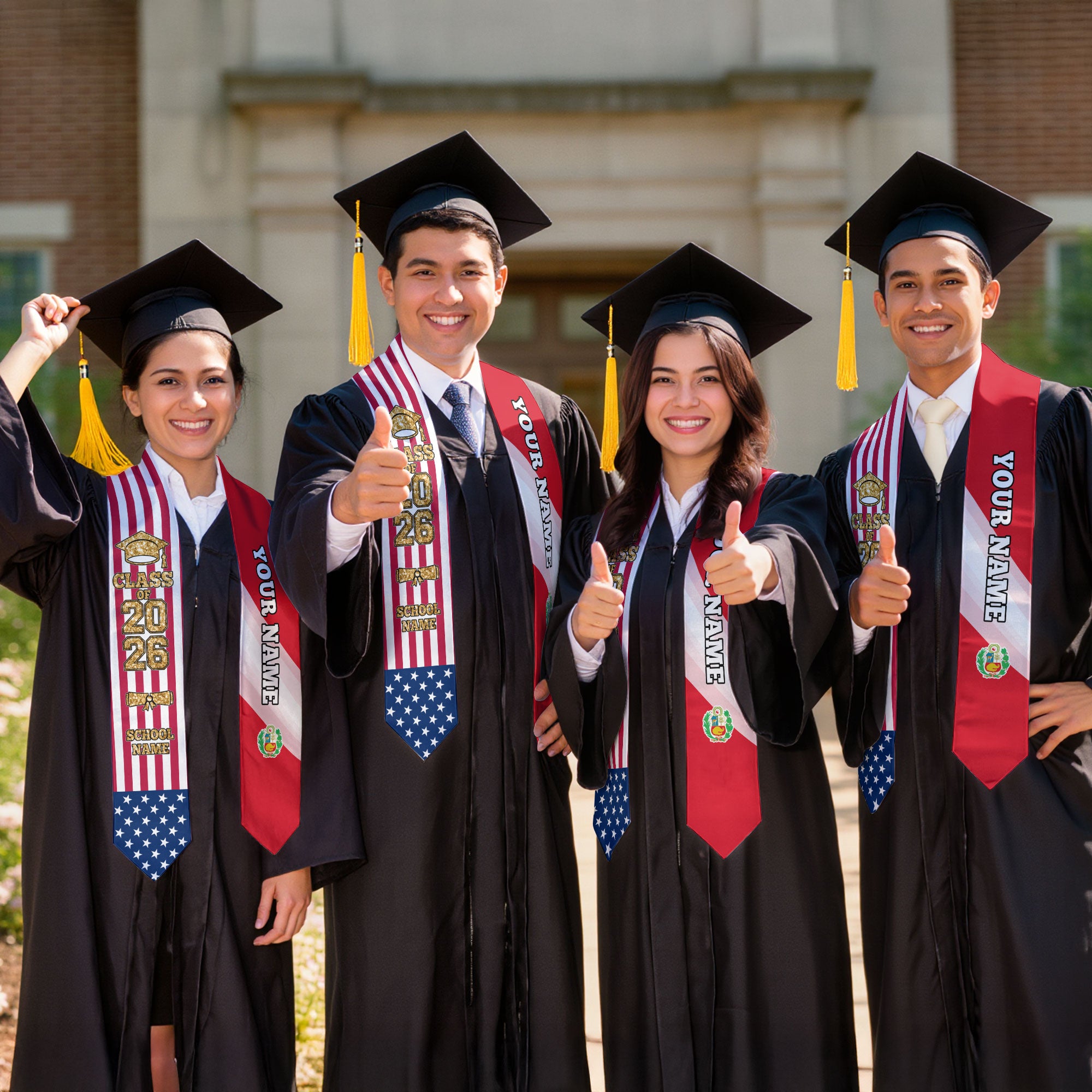 Customized Peru Graduation Stole Featuring Peruvian Flag Accent, Graduation Sash 2026, Class of 2026