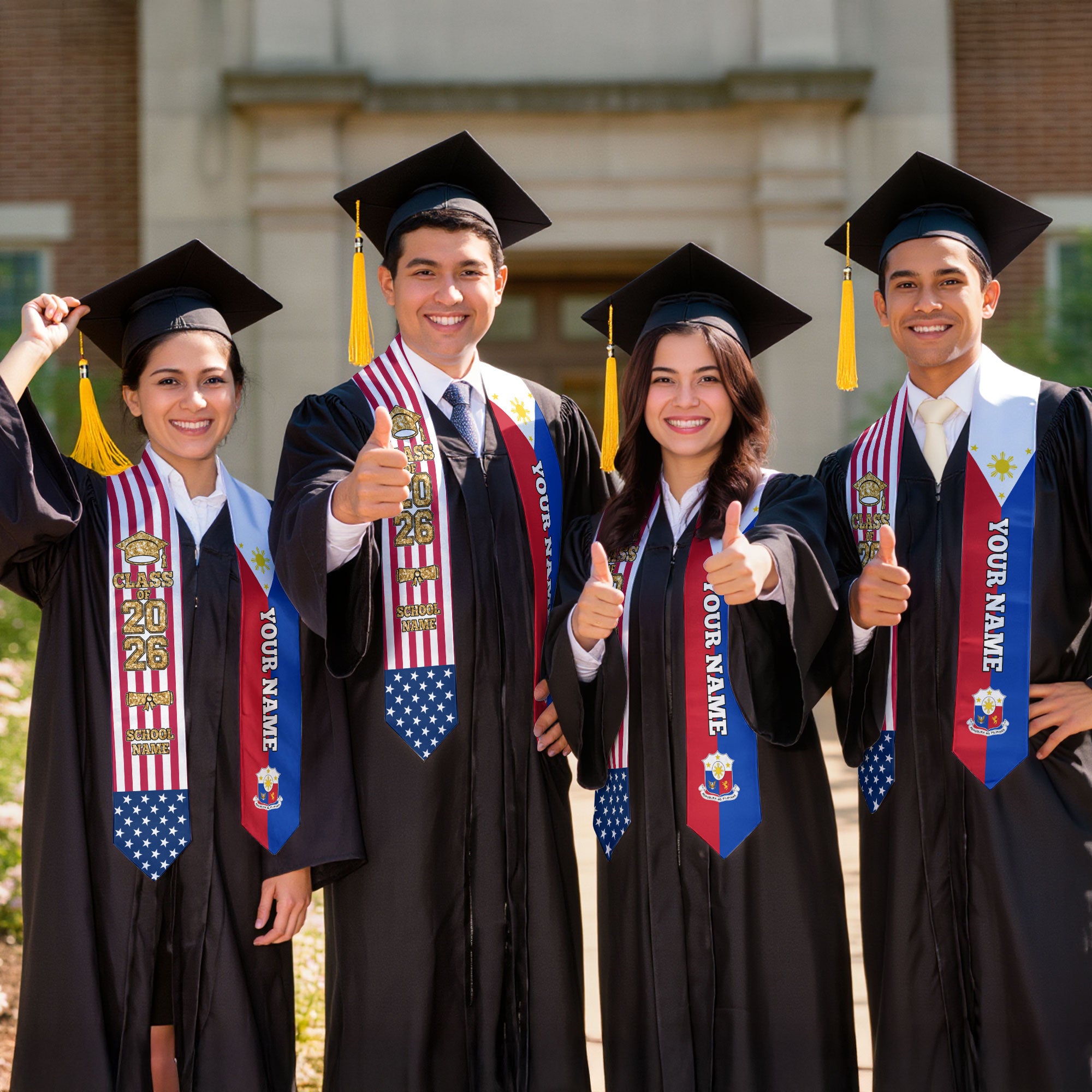 Customized Philippines Graduation Stole with Filipino Flag Feature, Graduation Sash 2026, Class of 2026