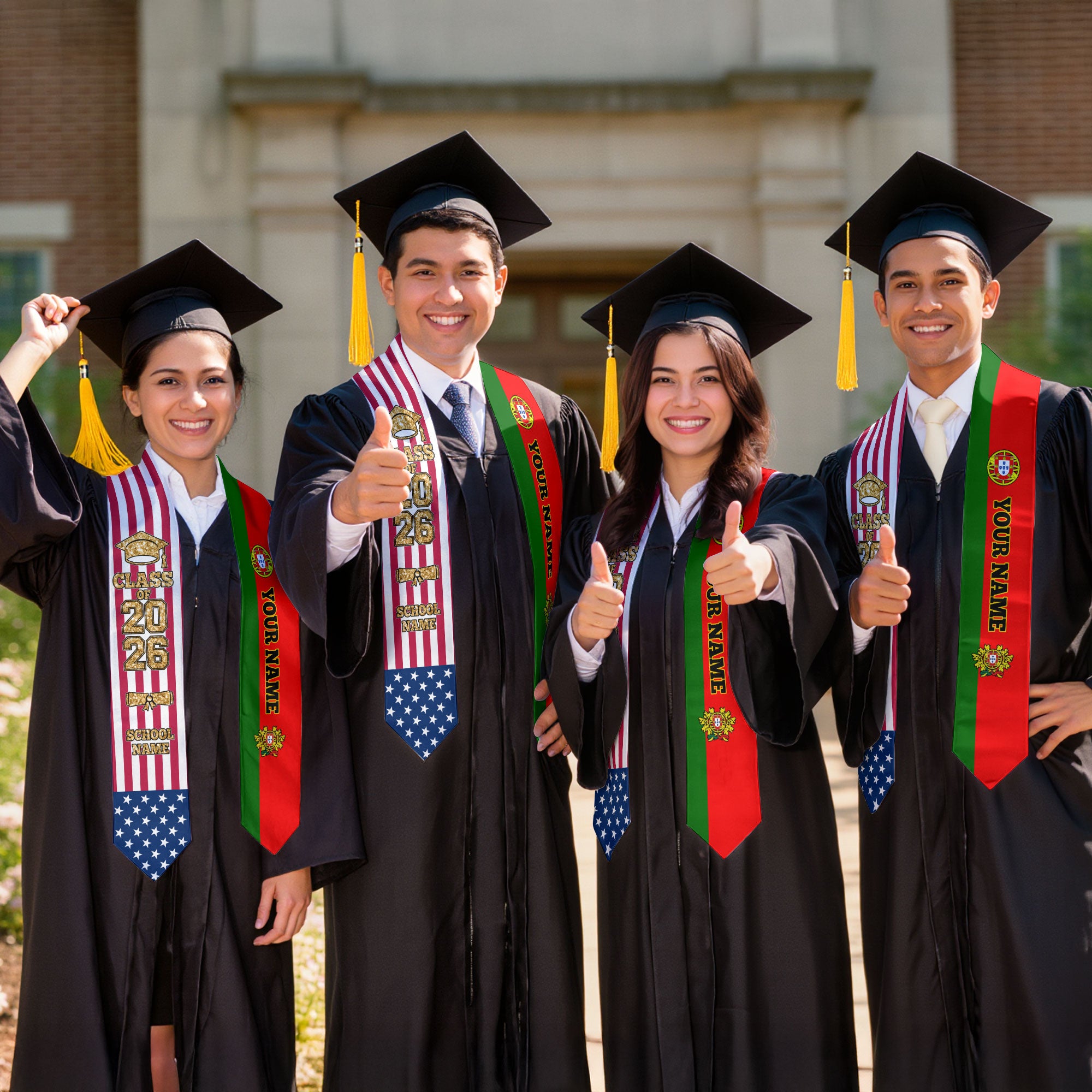Customized Portugal Graduation Stole Featuring Portuguese Flag Accent, Graduation Sash 2026, Class of 2026