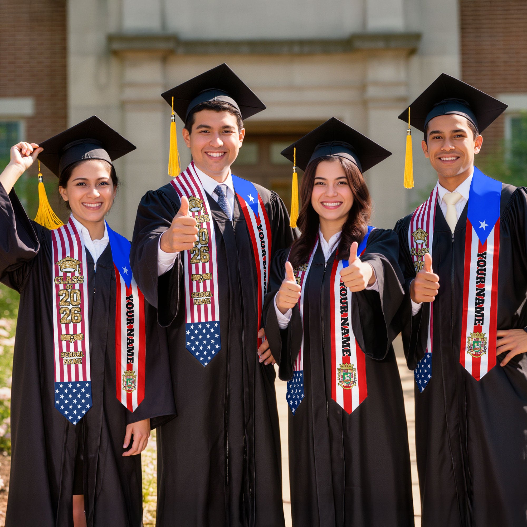 Customized Puerto Rico Graduation Stole with Island Flag Highlight, Graduation Sash 2026, Class of 2026
