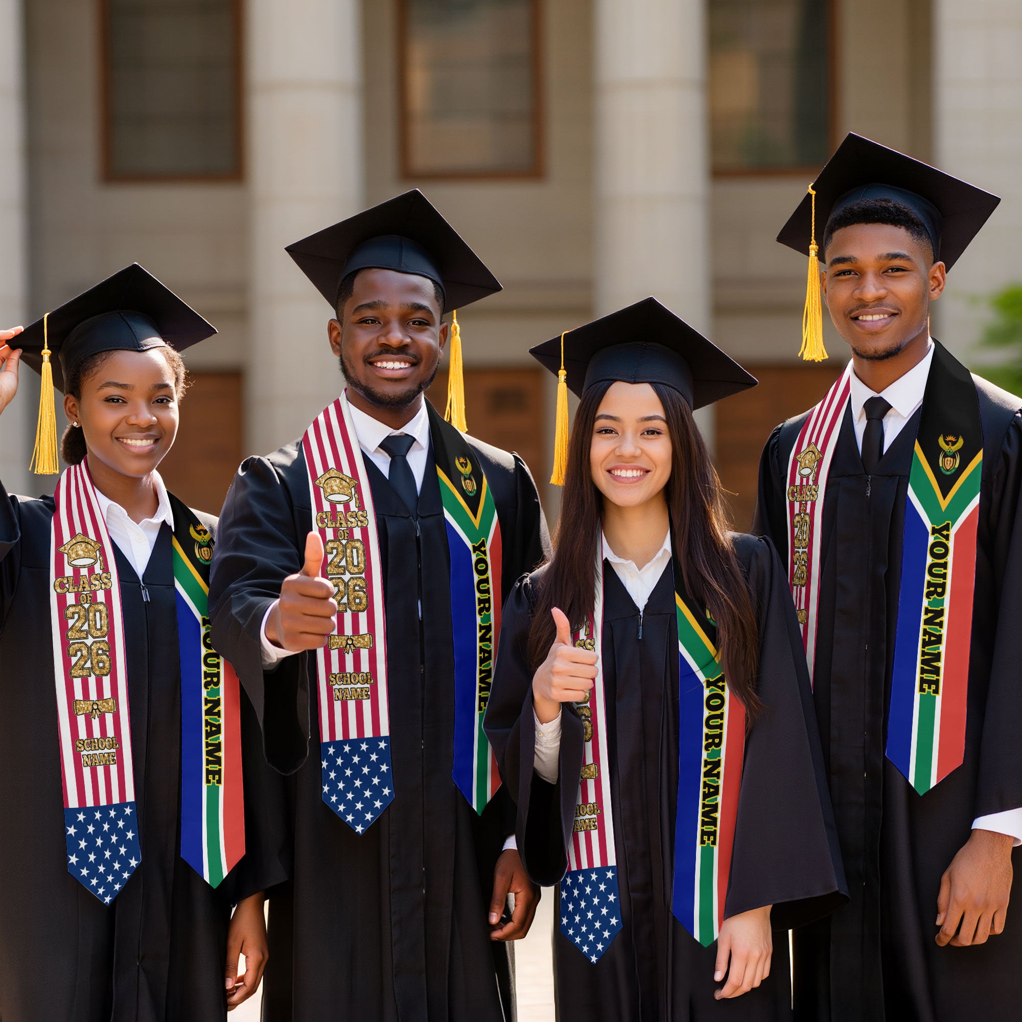 Customized South Africa Graduation Stole with National Flag Accent, Graduation Sash 2026, Class of 2026