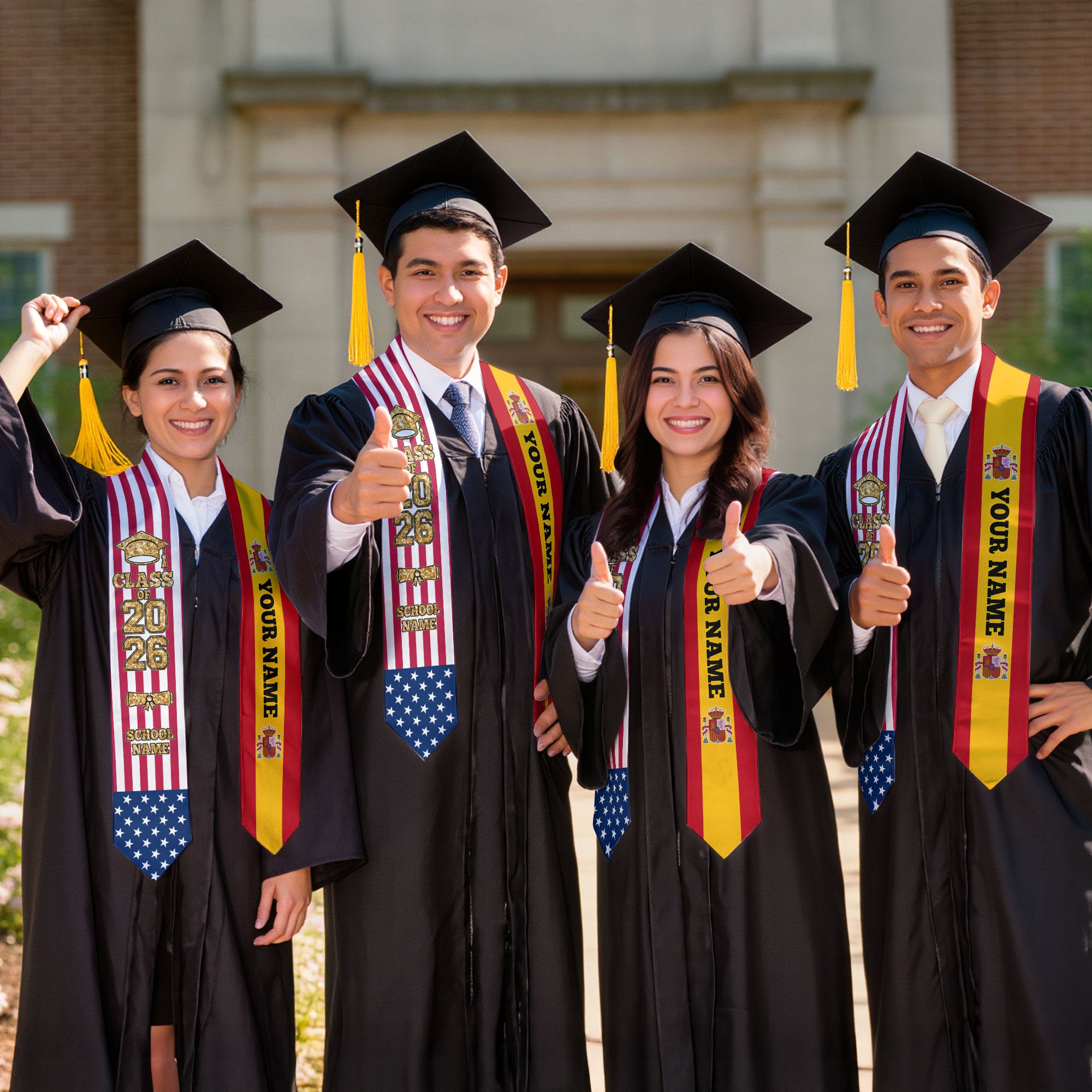 Customized Spain Graduation Stole Featuring Spanish Flag Colors, Graduation Sash 2026, Class of 2026
