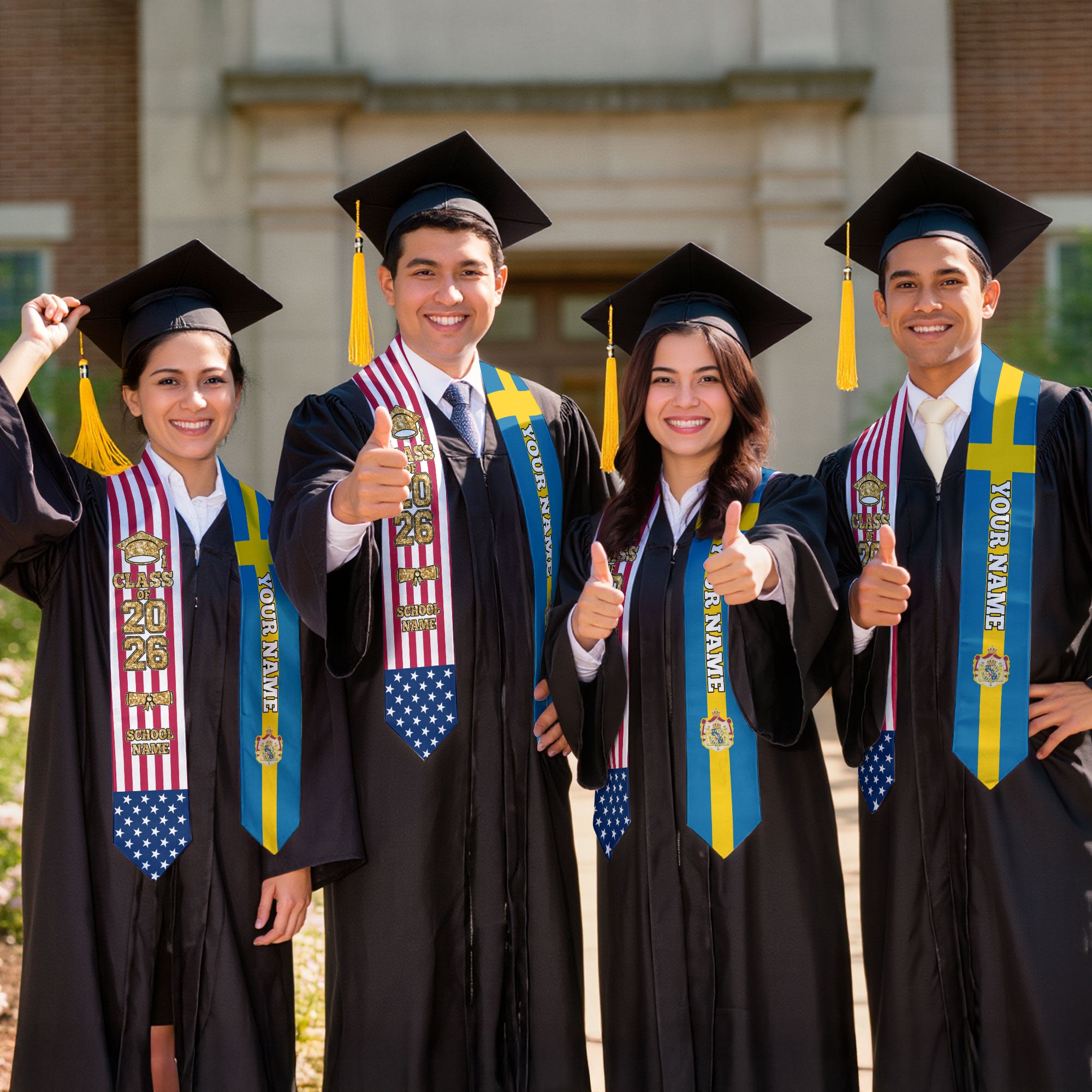 Customized Sweden Graduation Stole with Swedish Flag Feature, Graduation Sash 2026, Class of 2026