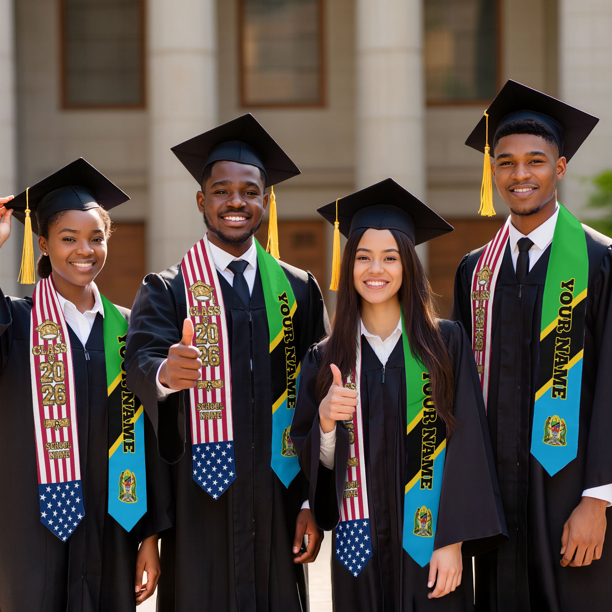 Customized Tanzania Graduation Stole Featuring National Flag Accent, Graduation Sash 2026, Class of 2026