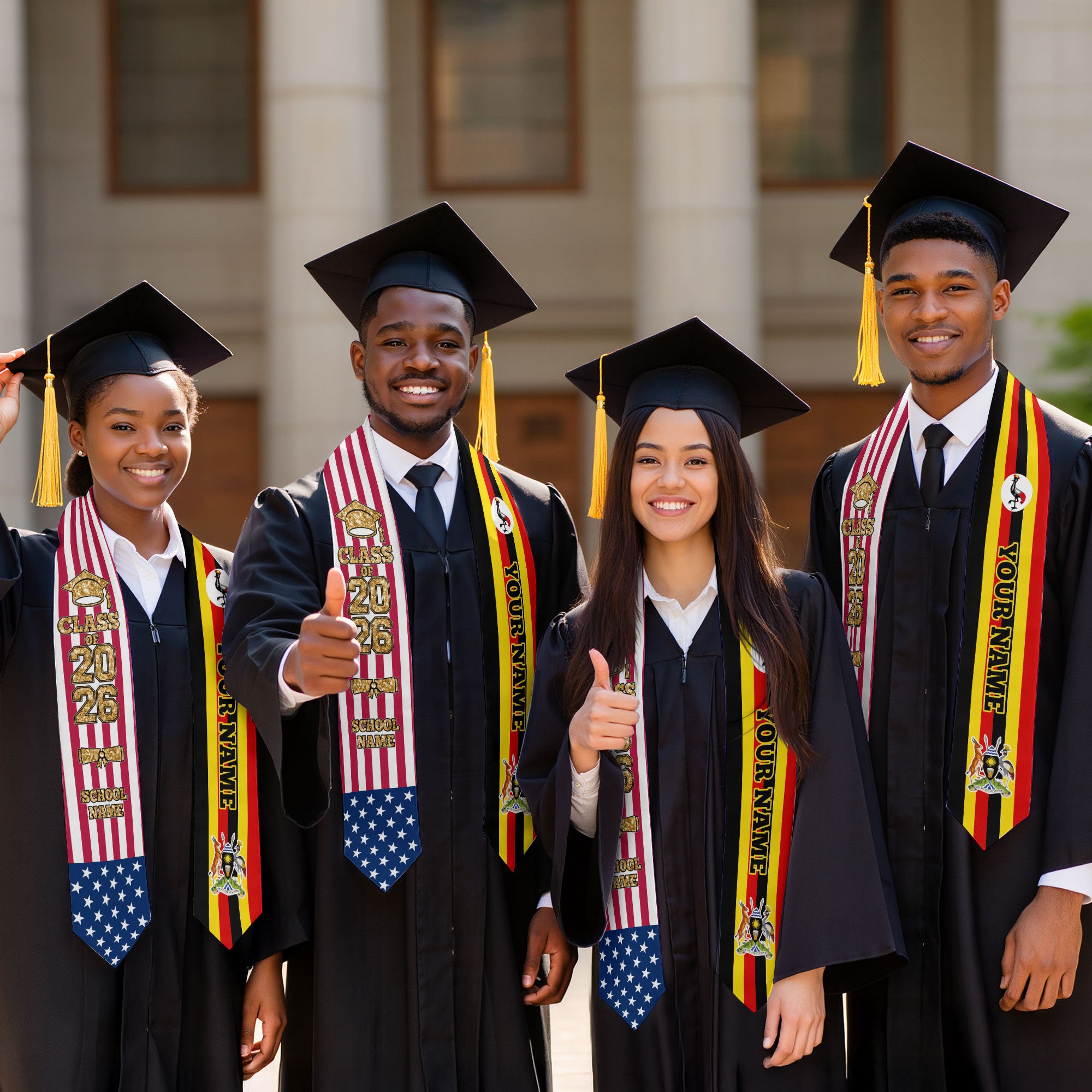 Customized Uganda Graduation Stole with Ugandan Flag Detail, Graduation Sash 2026, Class of 2026