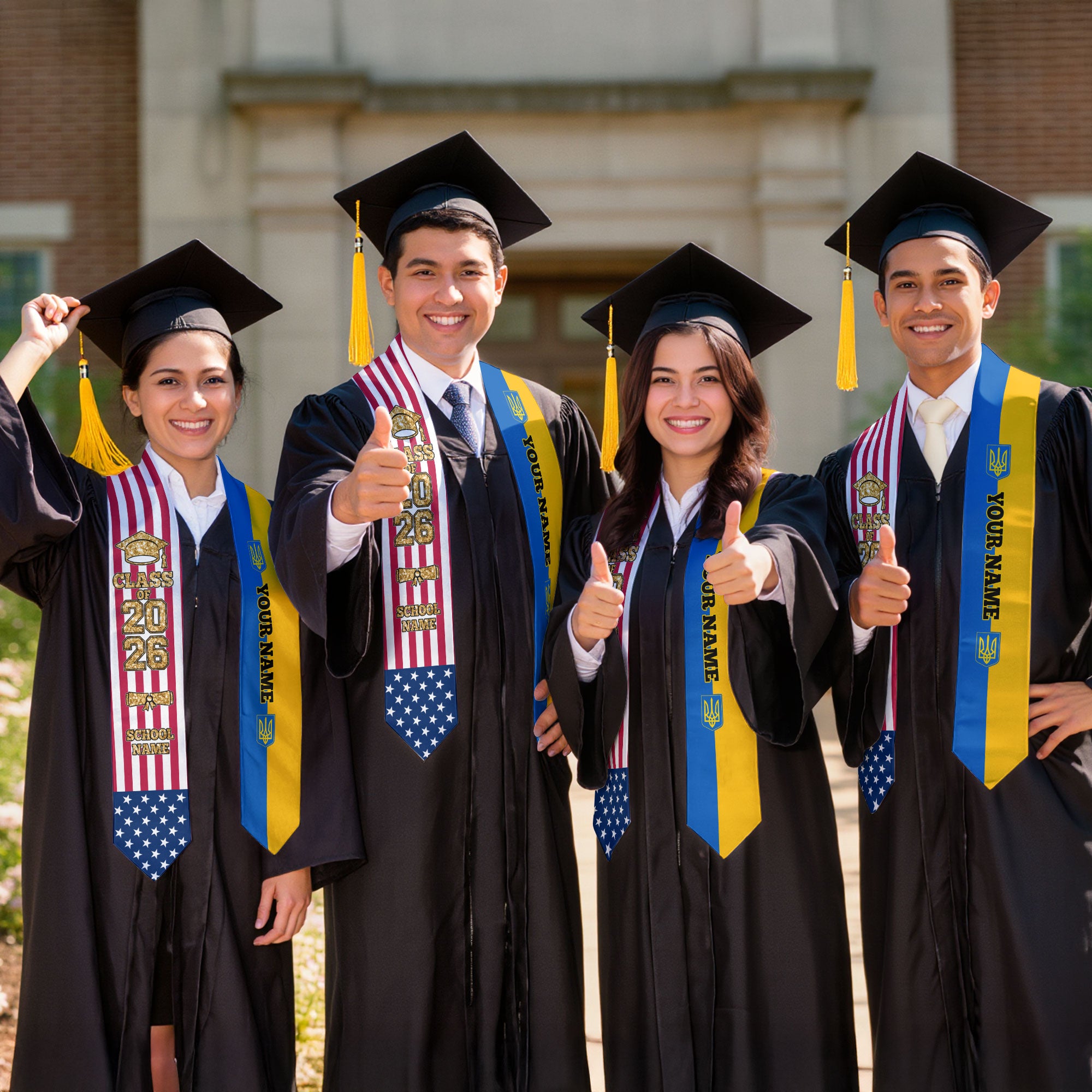Customized Ukraine Graduation Stole Featuring Ukrainian Flag Colors, Graduation Sash 2026, Class of 2026
