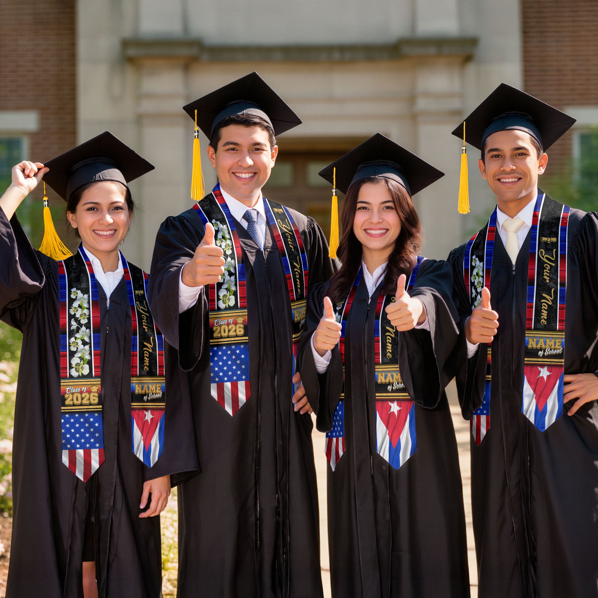 Cuba Graduation Stole 2026, Cuban Flag Graduation Sash, Graduation Stole with Custom Accent
