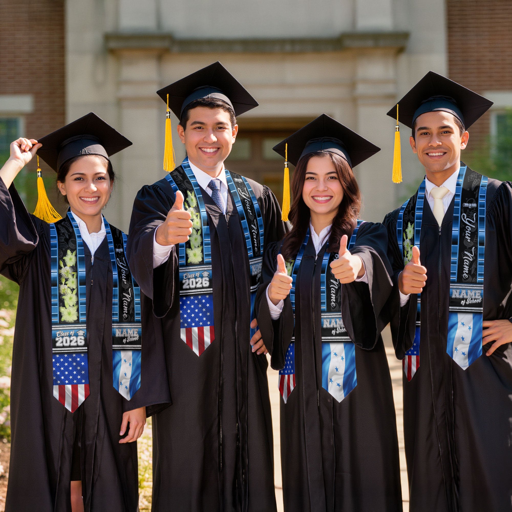 Honduras Graduation Stole 2026, Honduran Flag Sash, Graduation Stole with Custom Accent