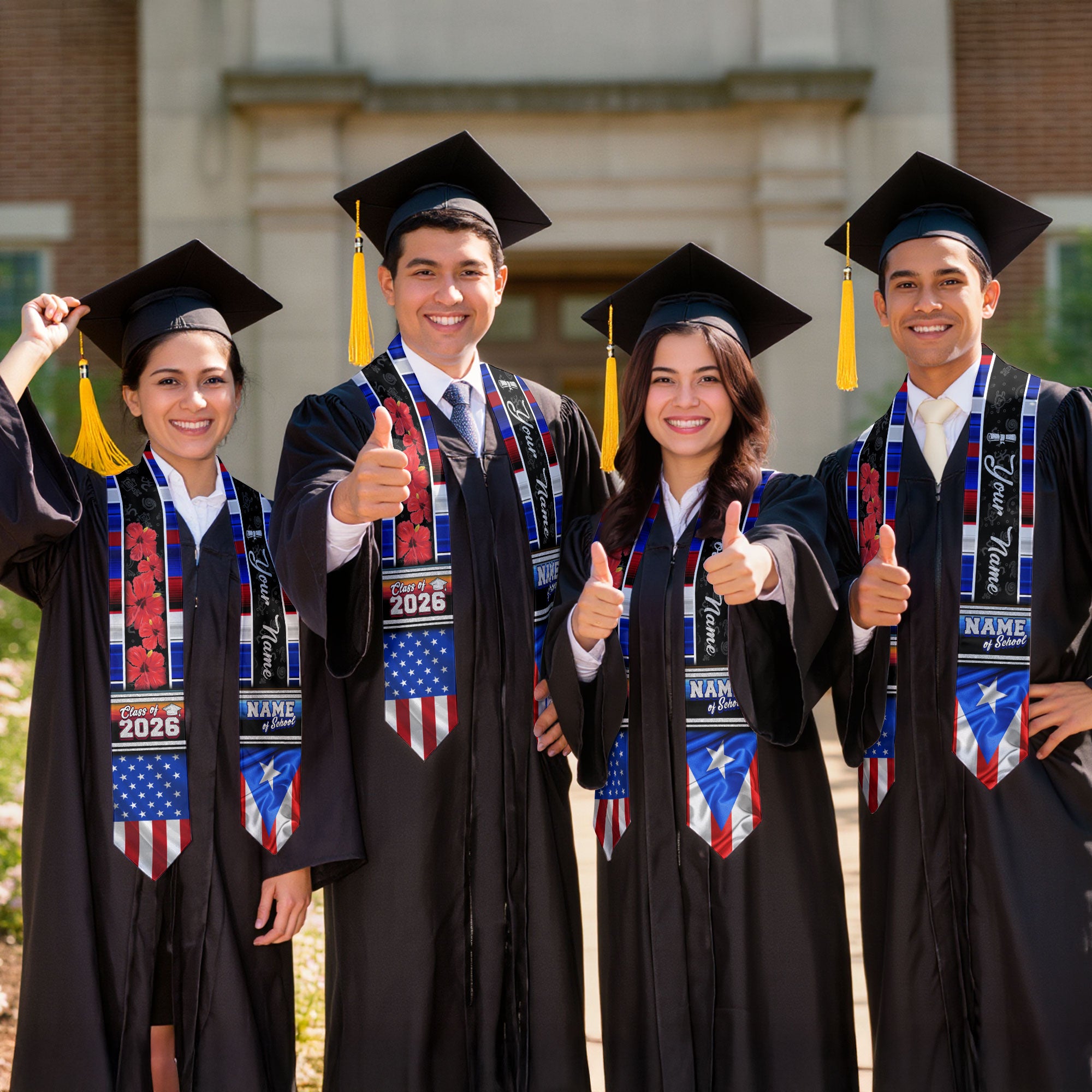 Puerto Rico Graduation Stole 2026, Puerto Rican Flag Sash, Graduation Stole Custom Accent