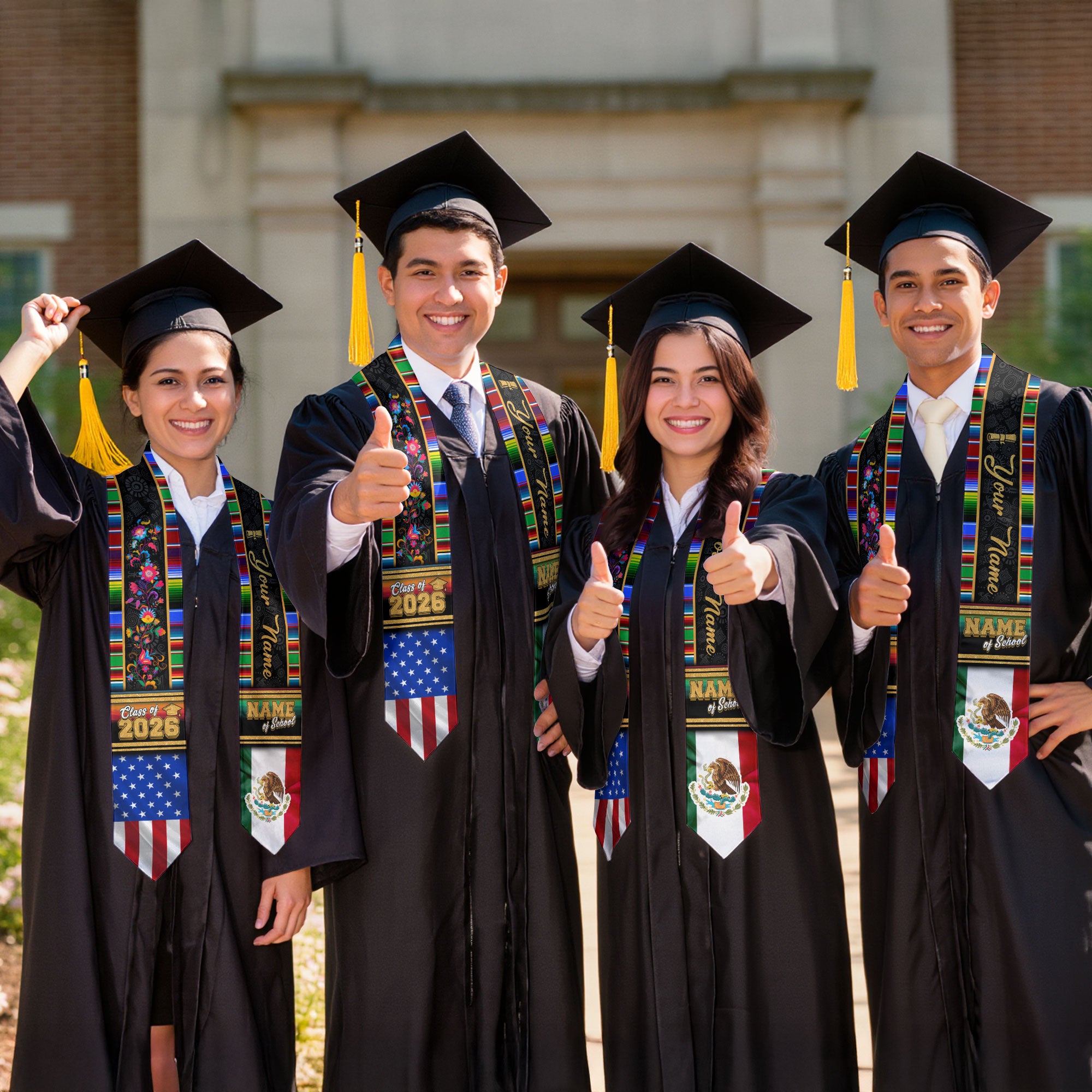 Mexico Graduation Stole 2026, Mexican Flag Sash, Graduation Stole with Custom Accent, Mexico Custom
