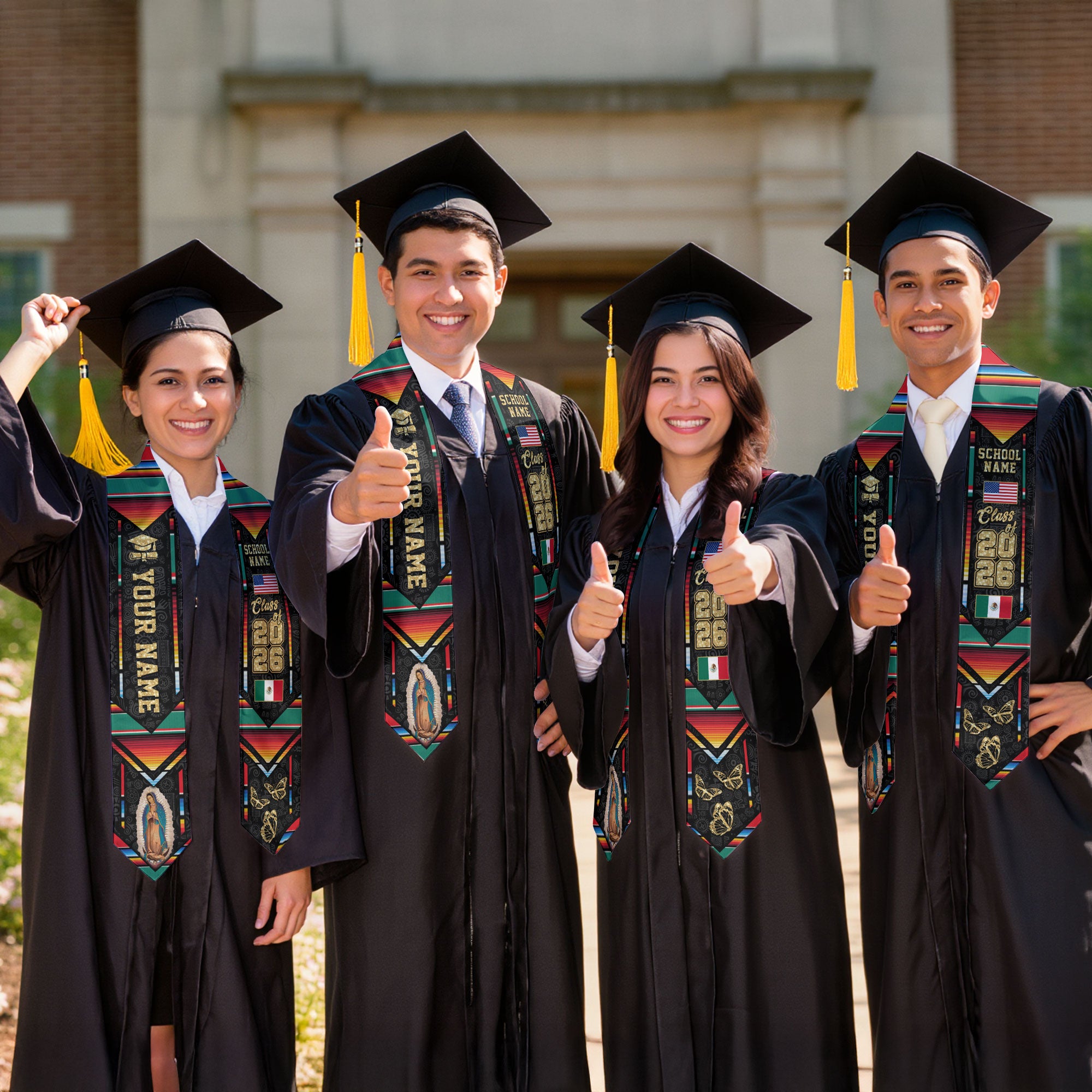 Mexican Flag Graduation Sash 2026, Mexico Graduation Stole, Customizable Detail Stole