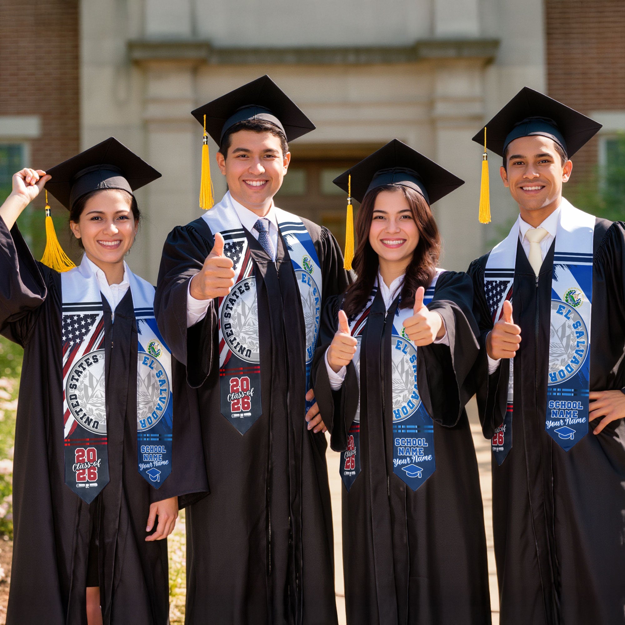 El Salvador Flag Graduation Stole 2026, Salvadoran Grad Sash, Graduation Stole Custom Details