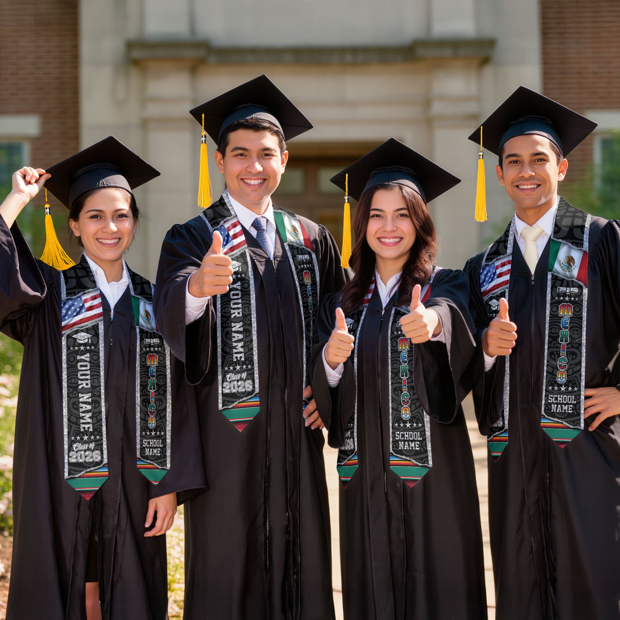 Mexico Flag Graduation Stole 2026, Mexican Grad Sash, Graduation Stole with Custom Details