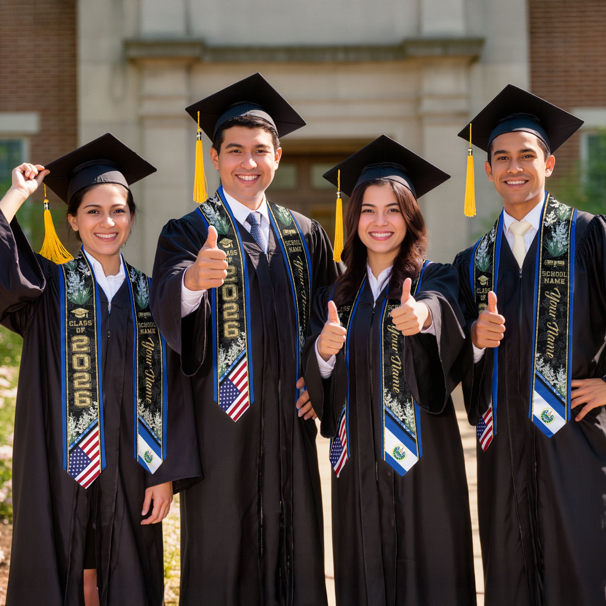 El Salvador Graduation Stole 2026, El Salvador Flag Sash, Custom Accent for Class of 2026