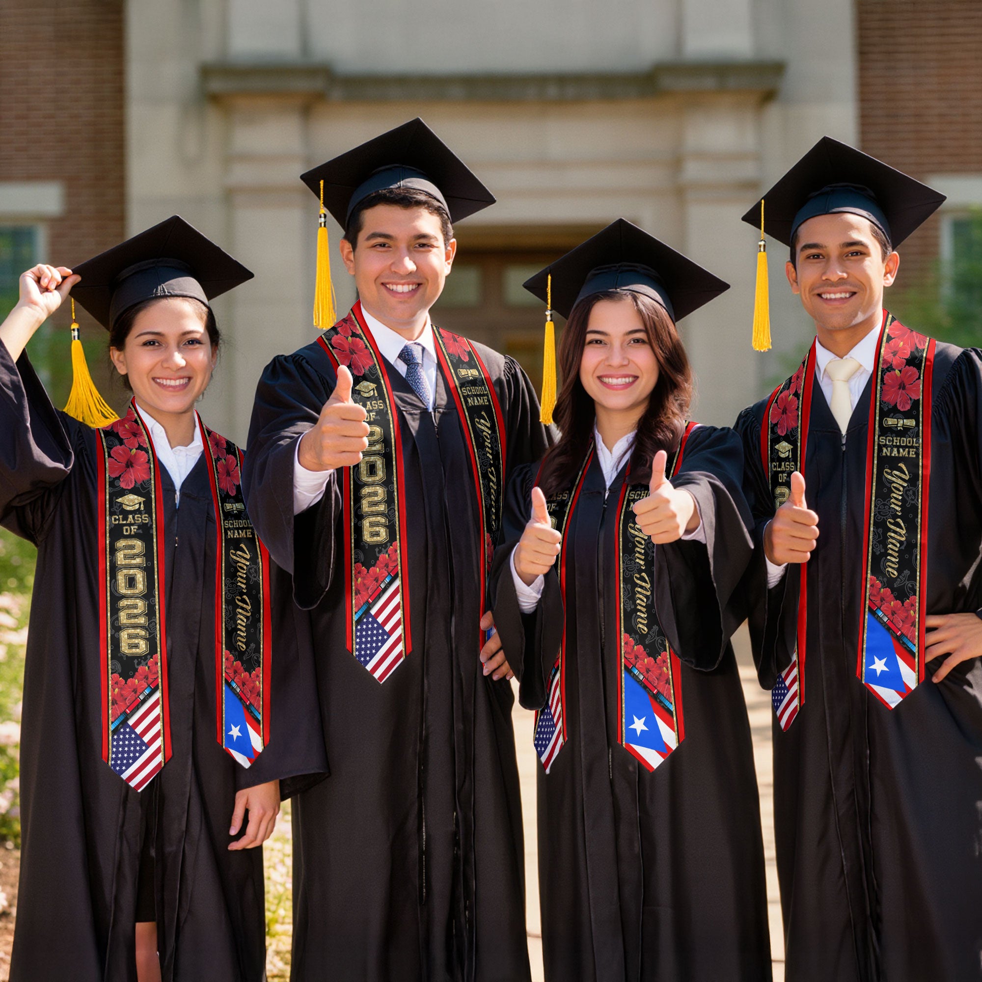 Puerto Rico Graduation Stole 2026, Puerto Rico Flag Sash, Custom Accent Class of 2026