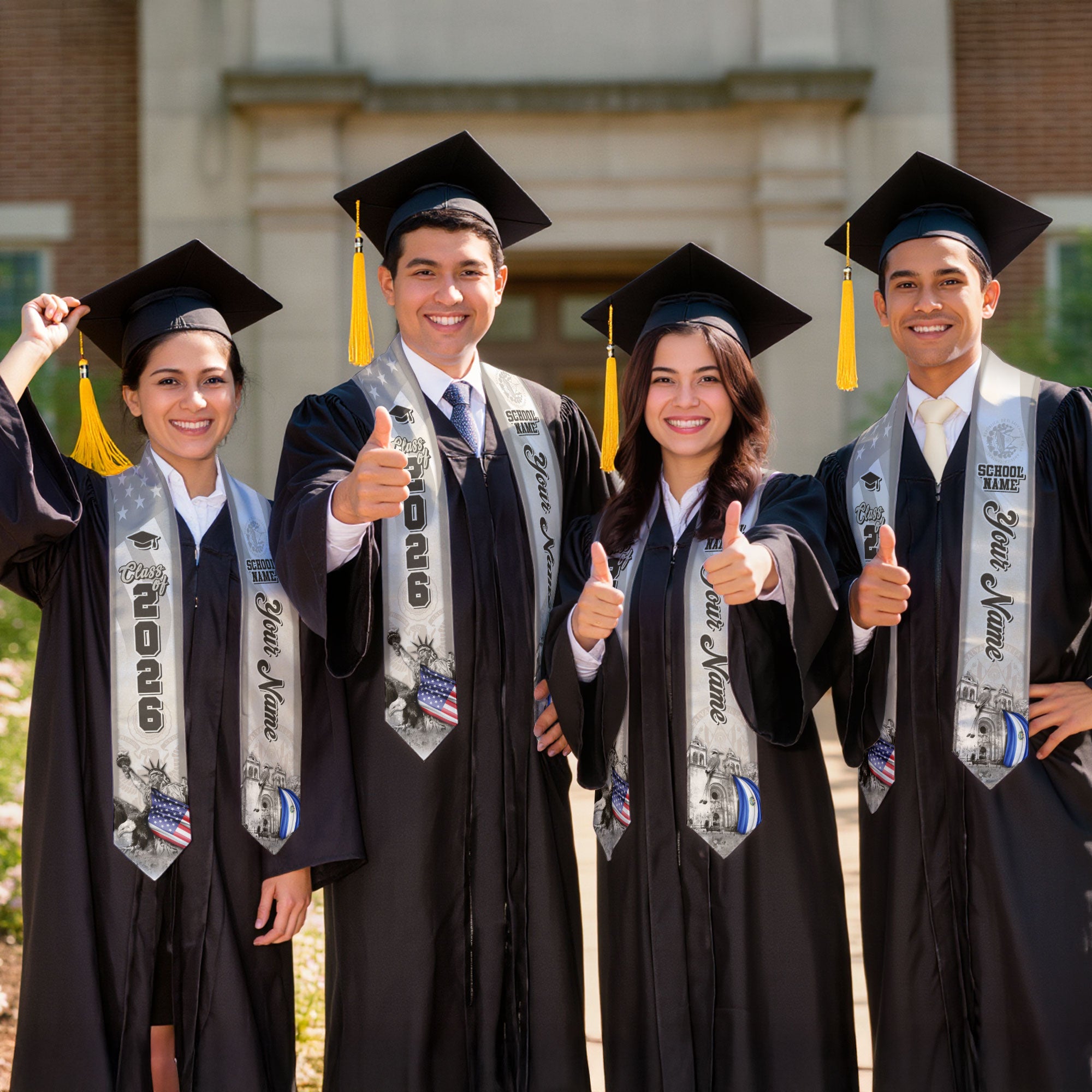 Salvadoran Flag Graduation Stole 2026, El Salvador Stole Sash, Custom Touch for 2026